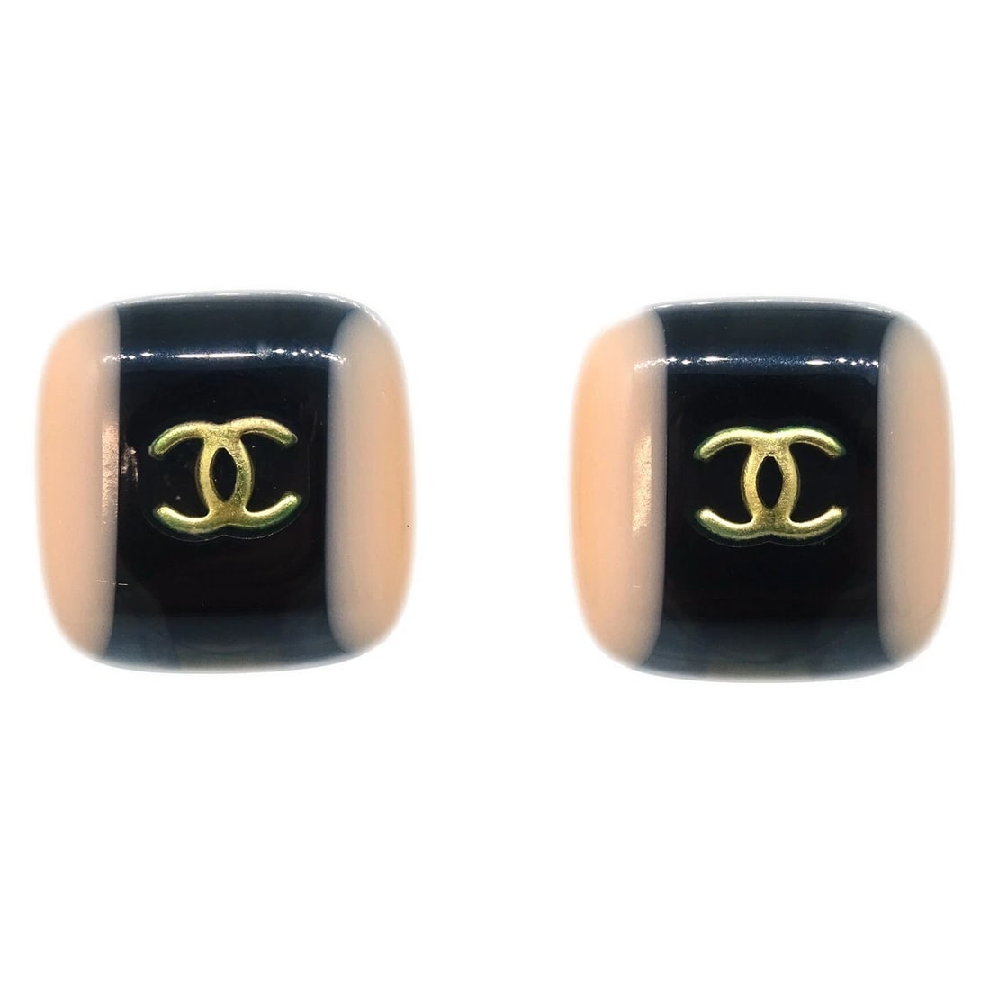 CHANEL SQUARE EARRINGS CLIP-ON BLACK: Chanel Square Earrings Clip-On Black Brand: Chanel Type: Earrings Material: Gold-plated Acrylic Color: Black, Beige Size: W 2.0 x H 2.0 cm Accessories: None Accessories Notice: When purcha
