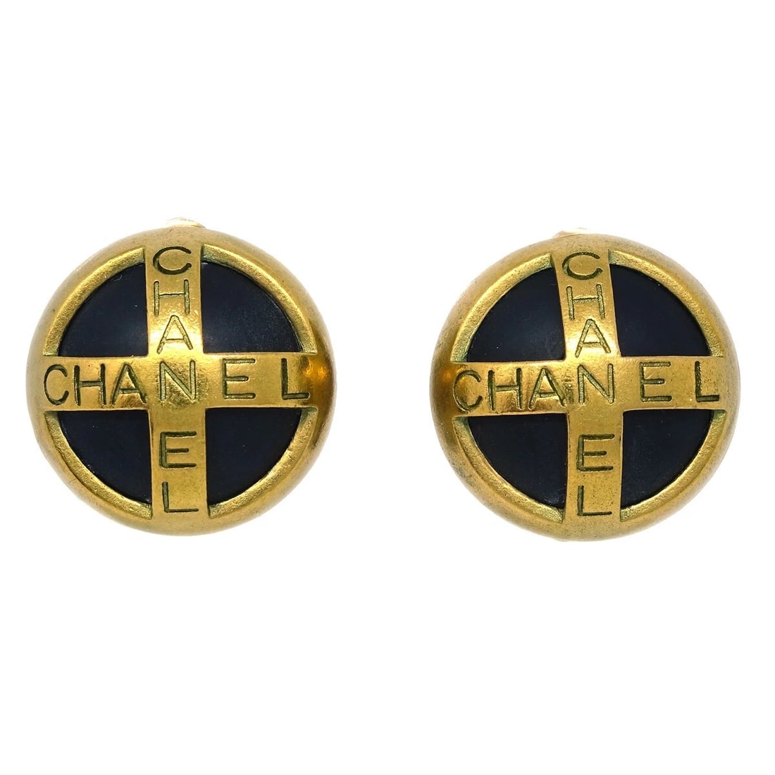 CHANEL BUTTON EARRINGS CLIP-ON BLACK GOLD (1 of 3)