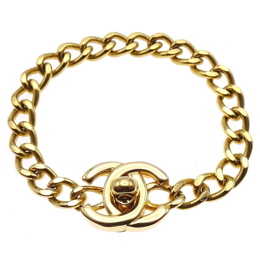 CHANEL TURNLOCK CHAIN BRACELET GOLD: Chanel Turnlock Chain Bracelet Gold Brand: CHANEL Type: Bracelet Material: Gold-plated Color: Gold Size: Inner circumference : 17.5 cm Charm : W 2.0 x H 1.8 cm Accessories: None Accessories