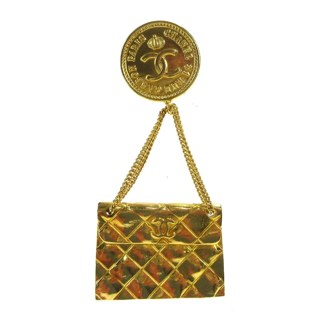 CHANEL BAG BROOCH PIN GOLD: Chanel Bag Brooch Pin Gold Brand: CHANEL Type: Brooch Material: Gold-plated Color: Gold Size: W 3.5 x H 7.3 cm Accessories: None Accessories Notice: When purchasing pre-owned goods, please