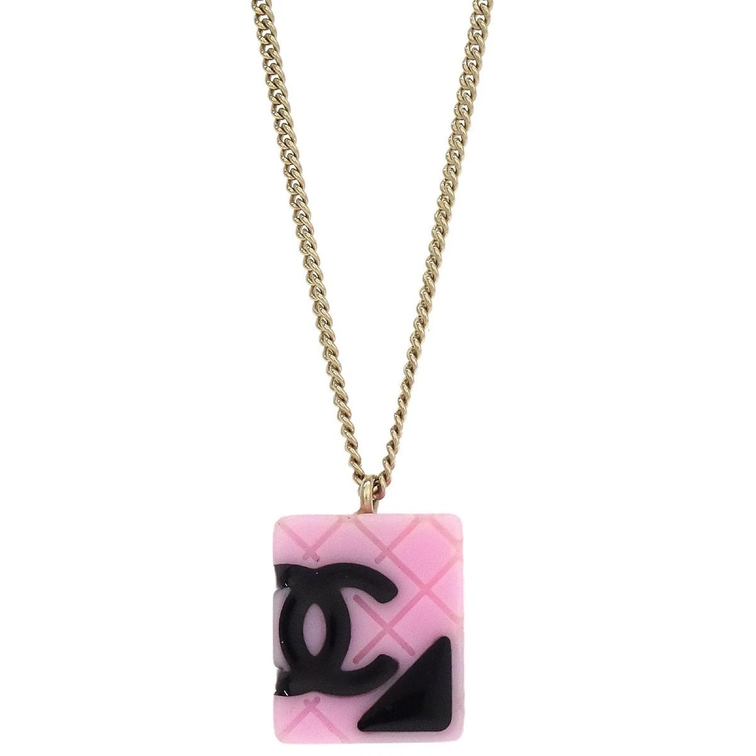 CHANEL CAMBON LIGNE CHAIN NECKLACE PENDANT: Chanel Cambon Ligne Chain Necklace Pendant Brand: CHANEL Type: Pendant Material: Gold Plated Acrylic Color: Gold, Pink Size: Chain(Overall) : 42.0 cm Charm(Padlock) : W 1.5 × H 1.8 cm Accessorie