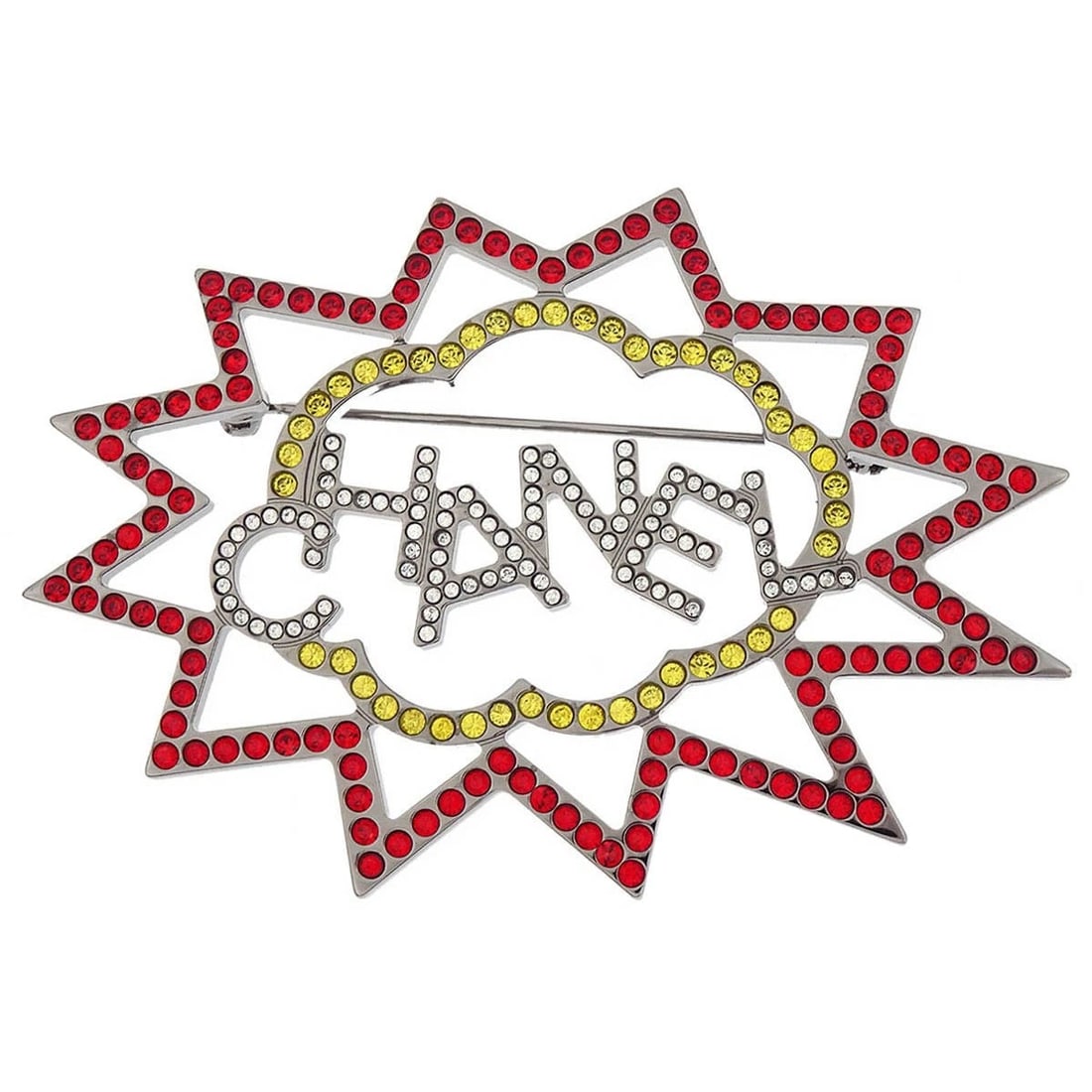 CHANEL BROOCH PIN RHINESTONE SILVER RED: Chanel Brooch Pin Rhinestone Silver Red Brand: CHANEL Type: Brooch Material: Silver plated Rhinestone Color: Silver Size: W 7.0 x H 5.2 cm Accessories: None Accessories Notice: When purcha