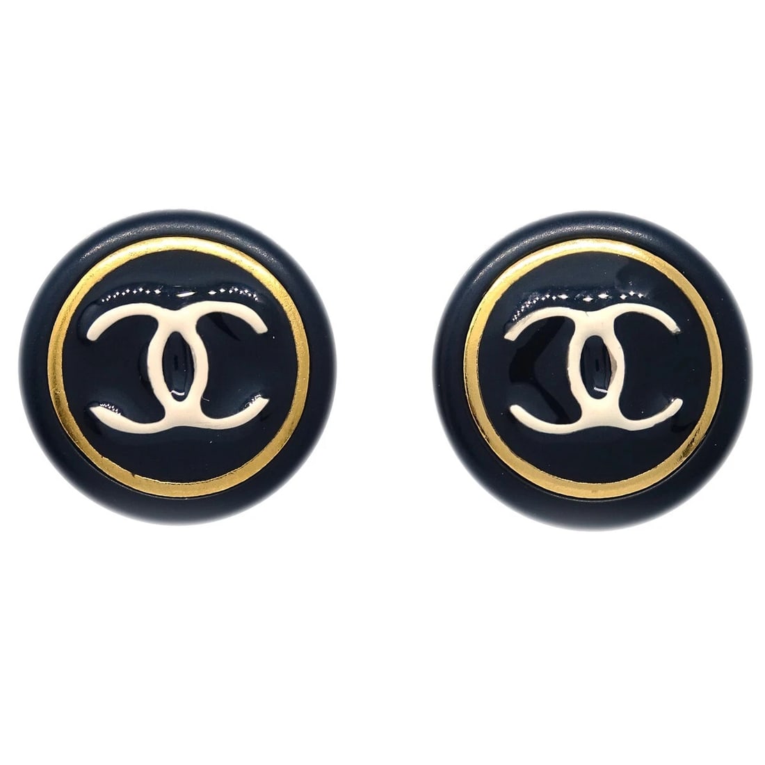 CHANEL BLACK BUTTON EARRINGS CLIP-ON (1 of 4)