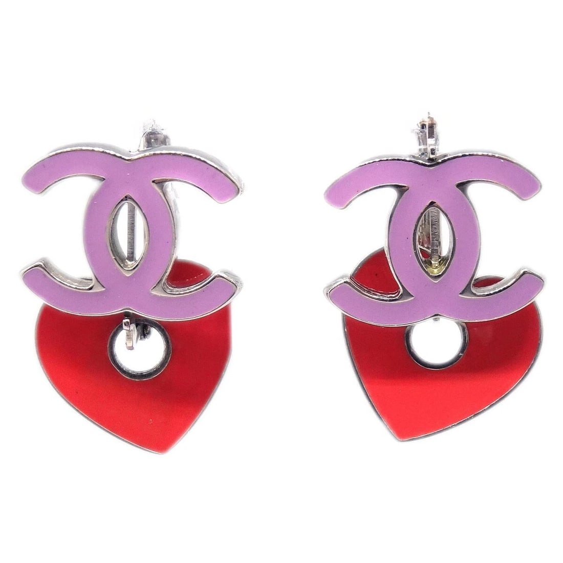 CHANEL CC HEART SILVER DANGLE PIERCED EARRINGS: Chanel CC Heart Silver Dangle Pierced Earrings Brand: CHANEL Type: Earrings Material: Silver Plated Color: Silver Size: W 1.4 x H 2.2 cm Accessories: None Accessories Notice: When purchasing