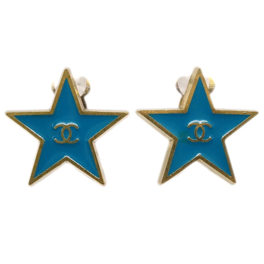 CHANEL STAR EARRINGS CLIP-ON BLUE: Chanel Star Earrings Clip-On Blue Brand: CHANEL Type: Earrings Material: Gold plated Color: Blue Size: W 2.4 x H 2.4 cm Accessories: None Accessories Notice: When purchasing pre-owned goods,