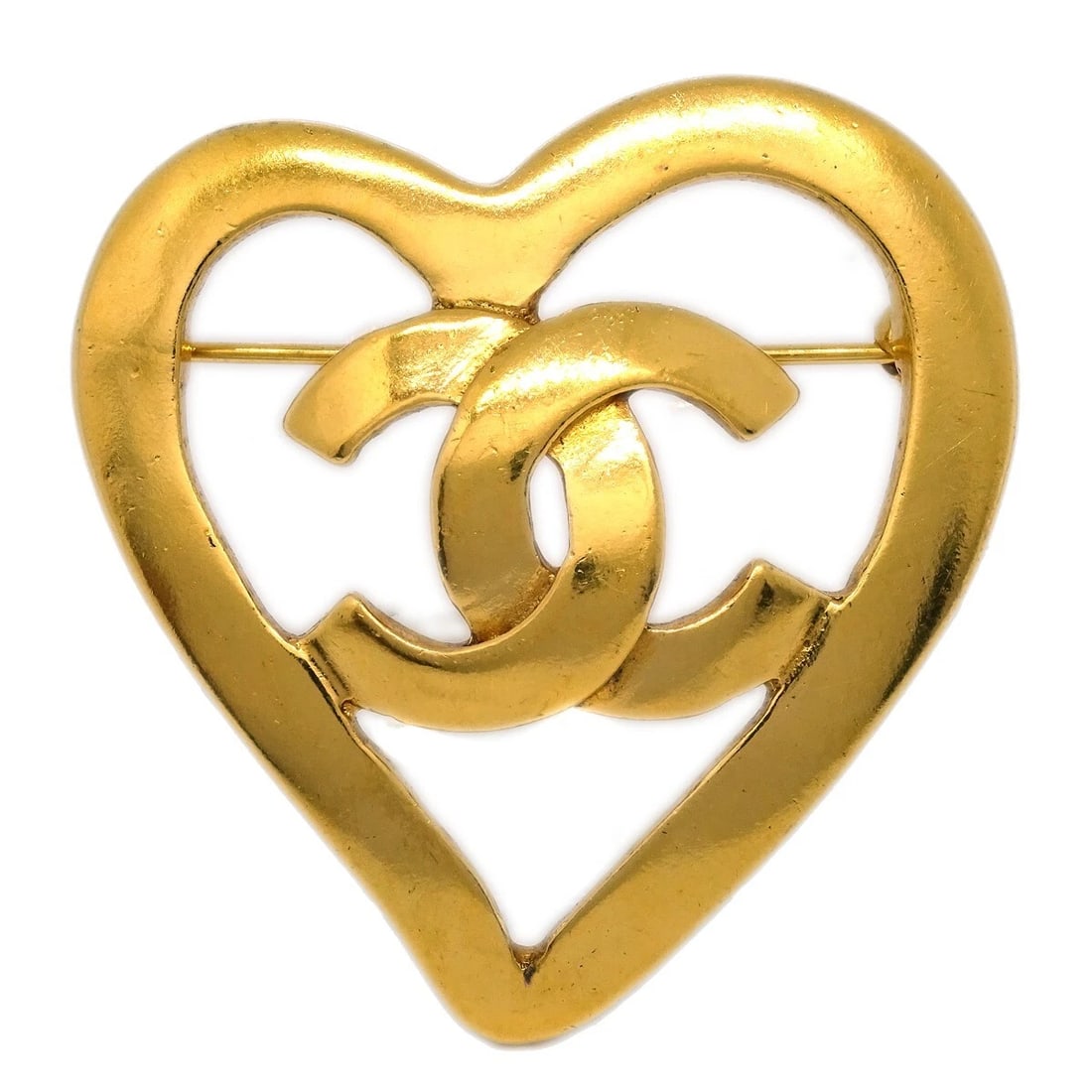 CHANEL CC HEART BROOCH GOLD (1 of 4)
