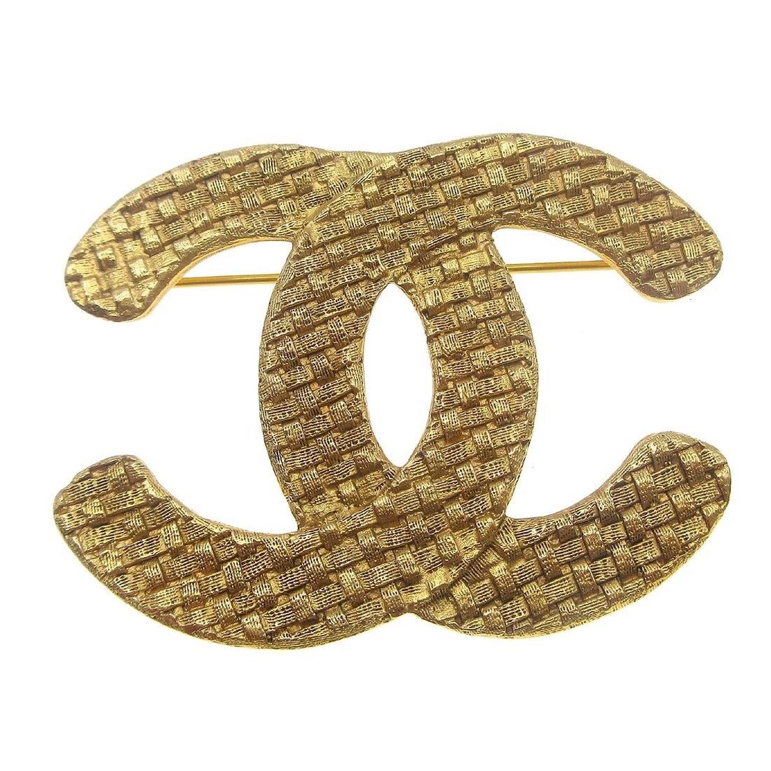 CHANEL QUILTED CC BROOCH PIN GOLD (1 of 4)