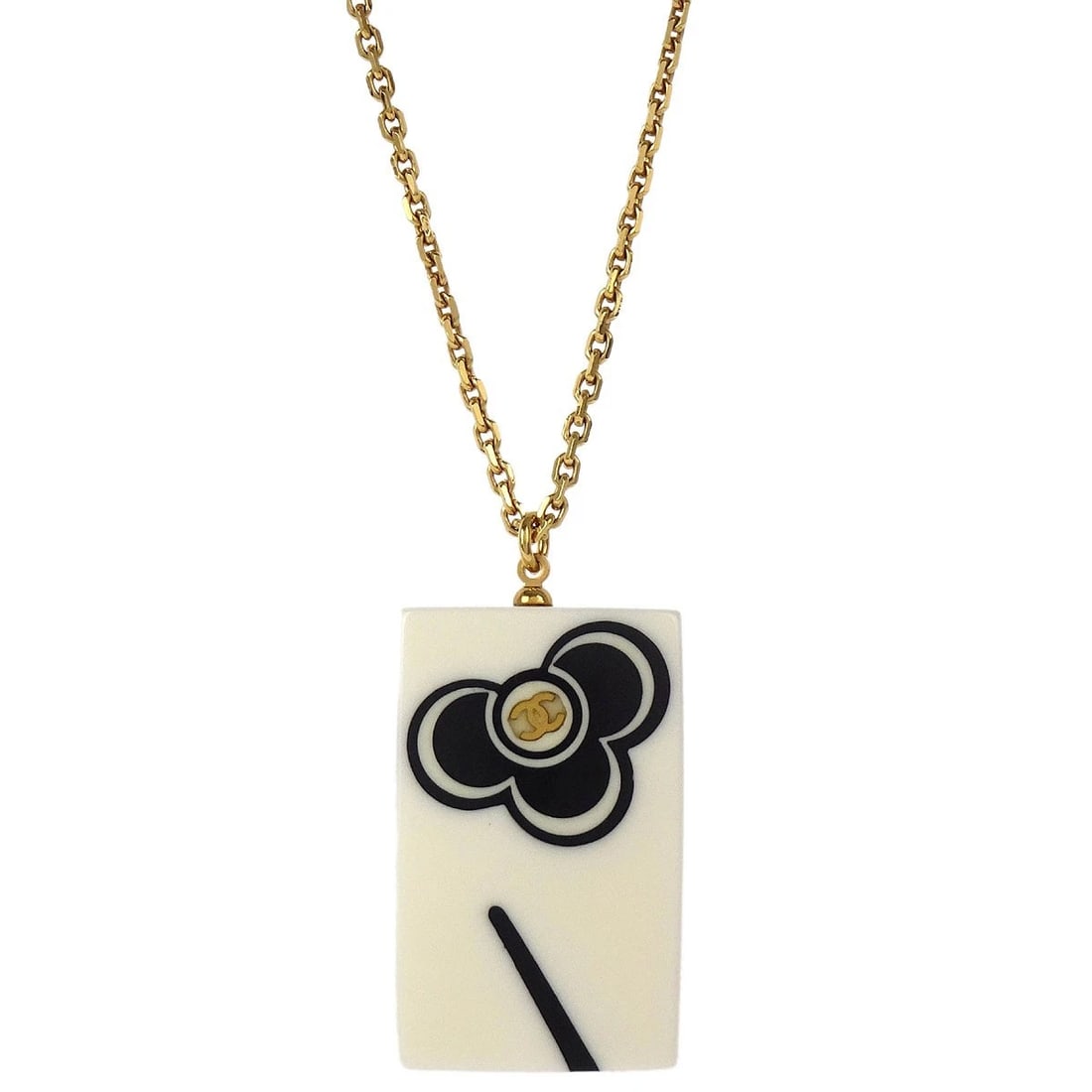 CHANEL RECTANGLE CHAIN NECKLACE PENDANT GOLD WHITE: Chanel Rectangle Chain Necklace Pendant Gold White Brand: CHANEL Type: Pendant Material: Gold Plated Acrylic Color: Gold, White Size: Chain(Overall) : 41.0 cm Charm(Padlock) : W 2.2 × H 3.5