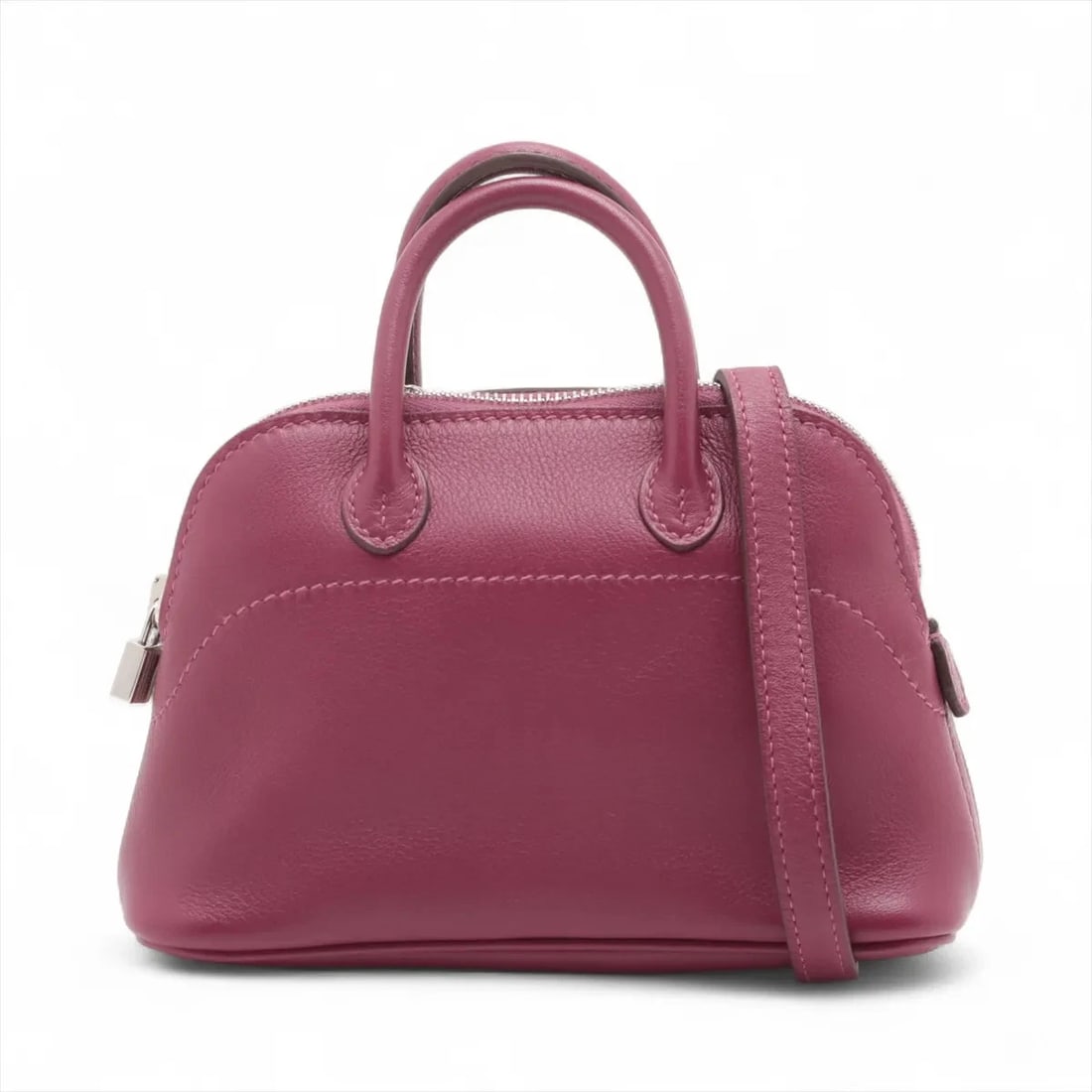 HERMÈS MINI MINI BOLIDE EVERCOLOR TOSCA SILVER: Hermès mini mini Bolide Evercolor Tosca Silver Brand: Hermès Type: Hand bag Material: Evercolor Color: Tosca Size: Height:3.7inch Length:5.7inch Depth:1.8inch Handle height:1.4inch Accessories: