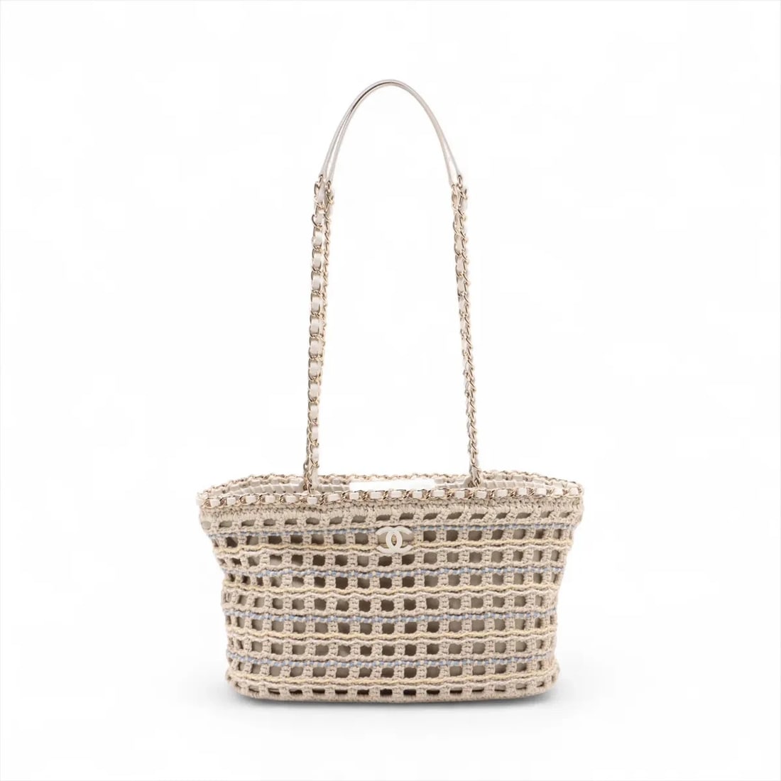 CHANEL COCO MARK FABRIC X LAMBSKIN CHAIN TOTE BAG (1 of 7)