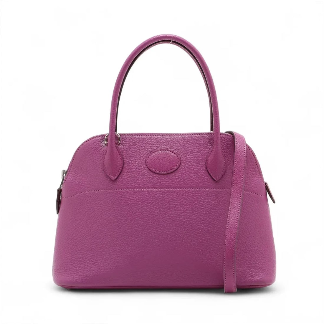 HERMÈS BOLIDE 27 CHEVRE CYCLAMEN SILVER: Hermès Bolide 27 Chevre Cyclamen Silver Brand: Hermès Type: Hand bag Material: Chevre Color: Cyclamen Size: Height:7.1inch Length:10.0inch Depth:3.9inch Handle height:4.3inch Accessories: None