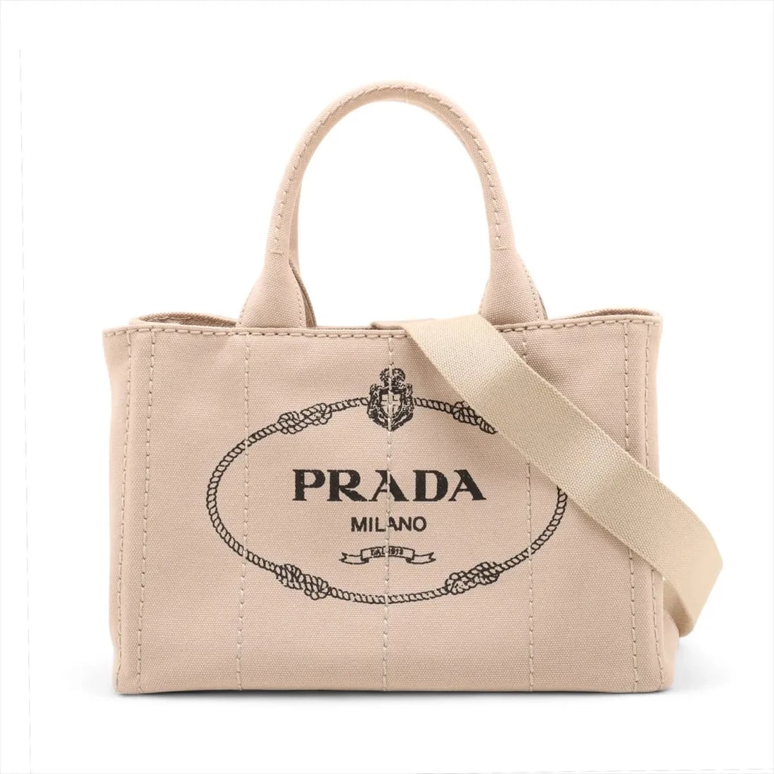 PRADA CANAPA CANVAS 2 WAY HANDBAG BEIGE (1 of 8)
