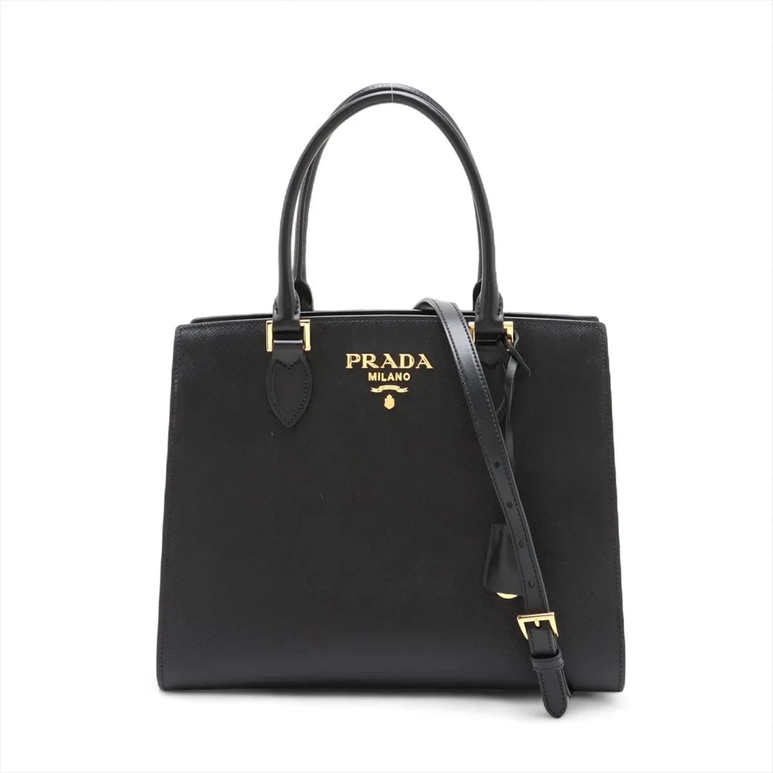 PRADA SAFFIANO SOFT LEATHER 2 WAY HANDBAG BLACK (1 of 8)