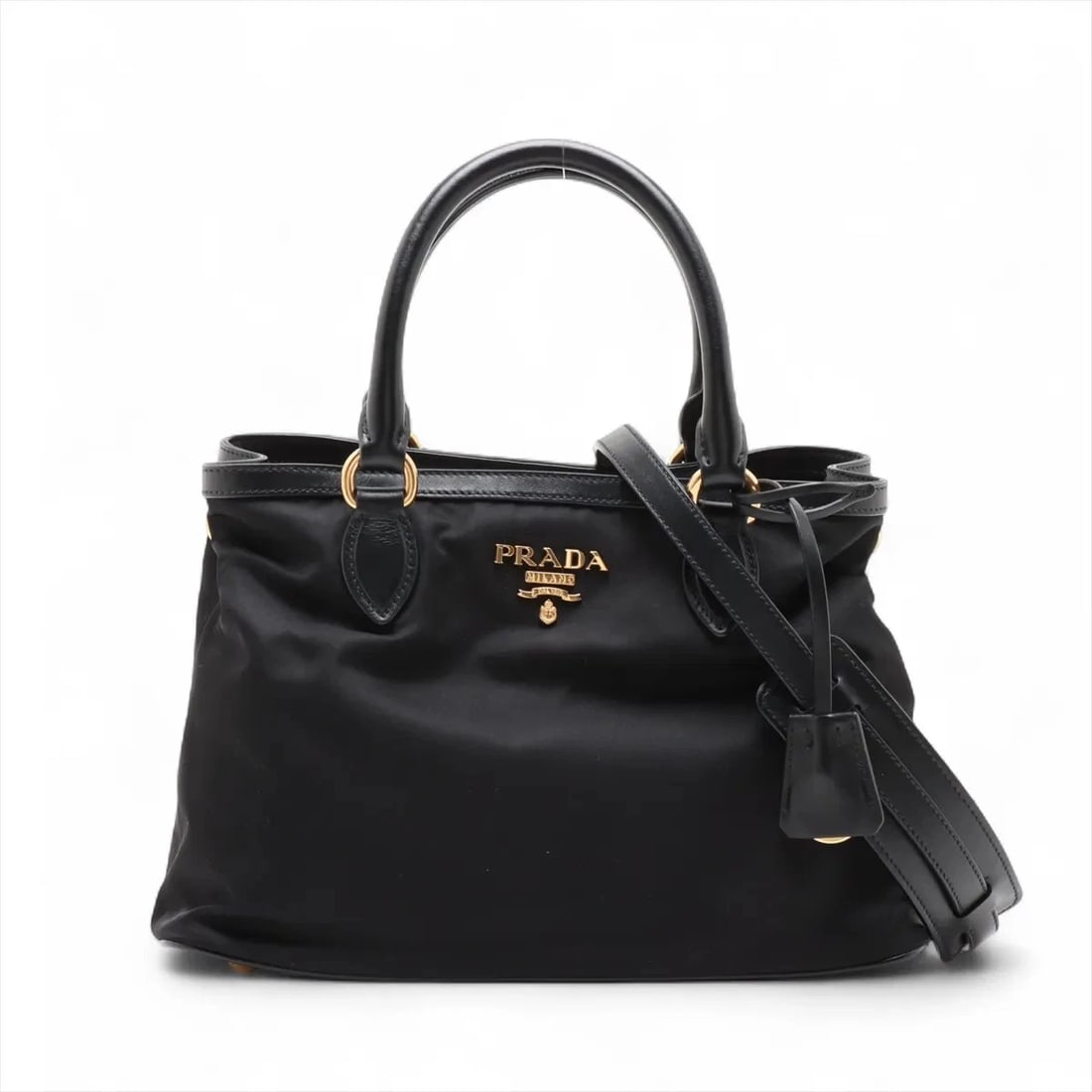 PRADA TESSUTO NYLON X LEATHER 2 WAY HANDBAG BLACK (1 of 7)