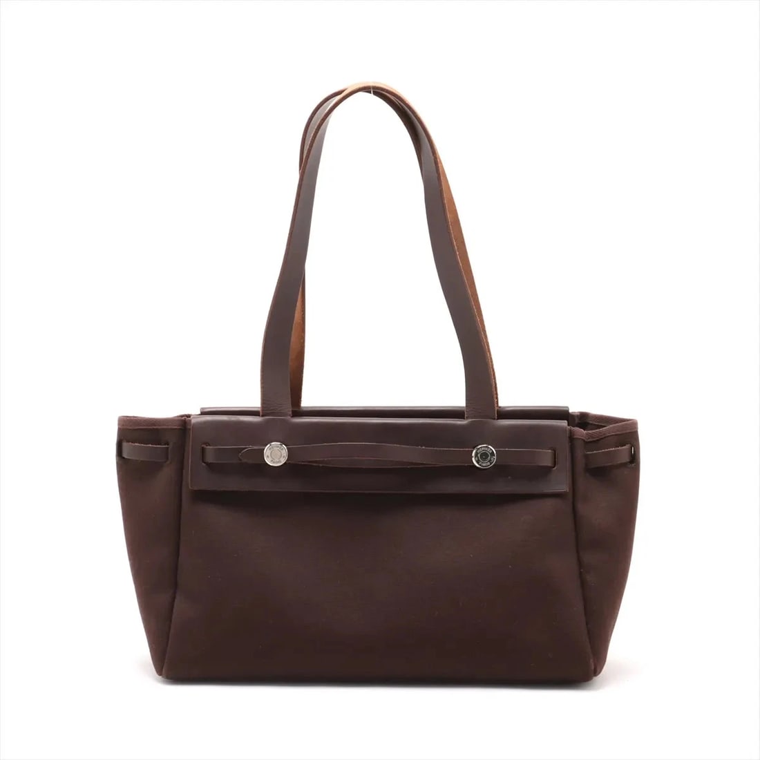HERMÈS HERBAG CABASPM TOILE OFFICIER X LEATHER BROWN SILVER (1 of 7)