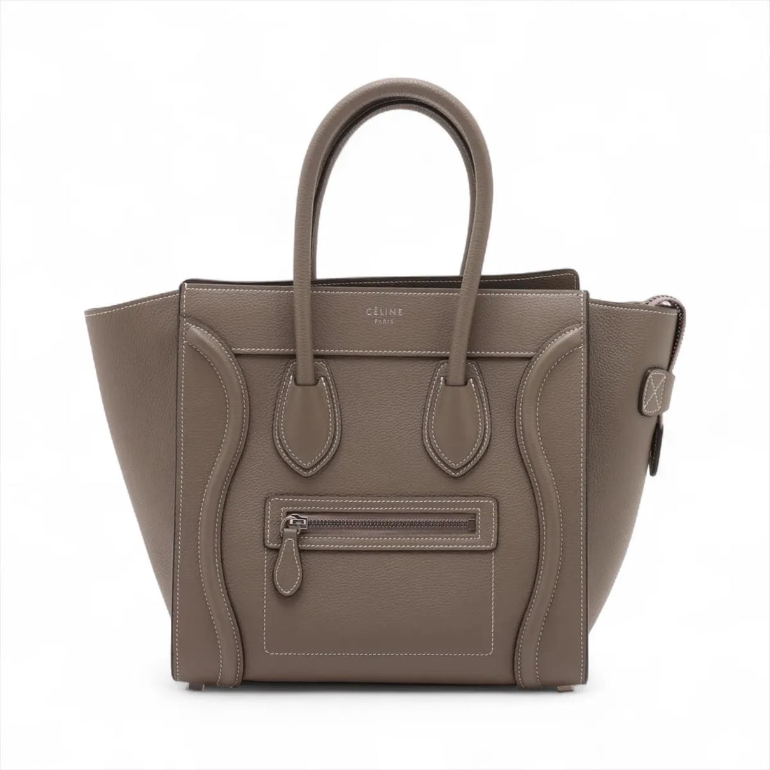 CELINE LUGGAGE MICRO SHOPPER LEATHER HAND BAG: Celine Luggage Micro Shopper Leather Hand bag Brand: Celine Type: Hand bag Material: Leather Color: Greige Size: Height:10.0inch Length:10.4inch Depth:5.5inch Handle height:4.7inch 
