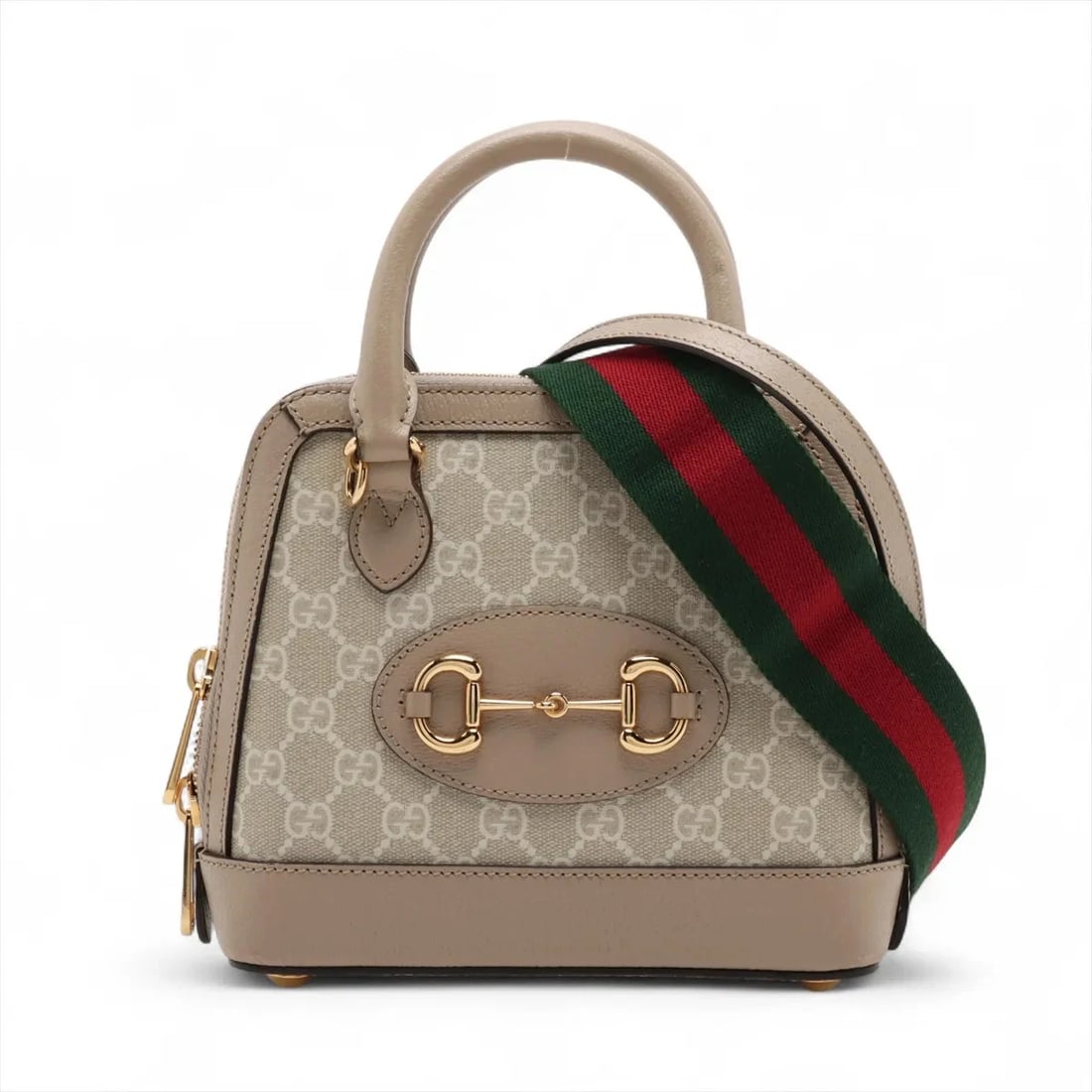 GUCCI HORSEBIT GG SUPREME PVCX LEATHER 2 WAY HANDBAG: Gucci Horsebit GG Supreme PVCx leather 2 Way Handbag Brand: Gucci Type: Hand bag Material: PVC Color: Beige Size: Height:7.1inch Length:7.9inch Depth:2.8inch Handle height:2.8inch Accessories: No