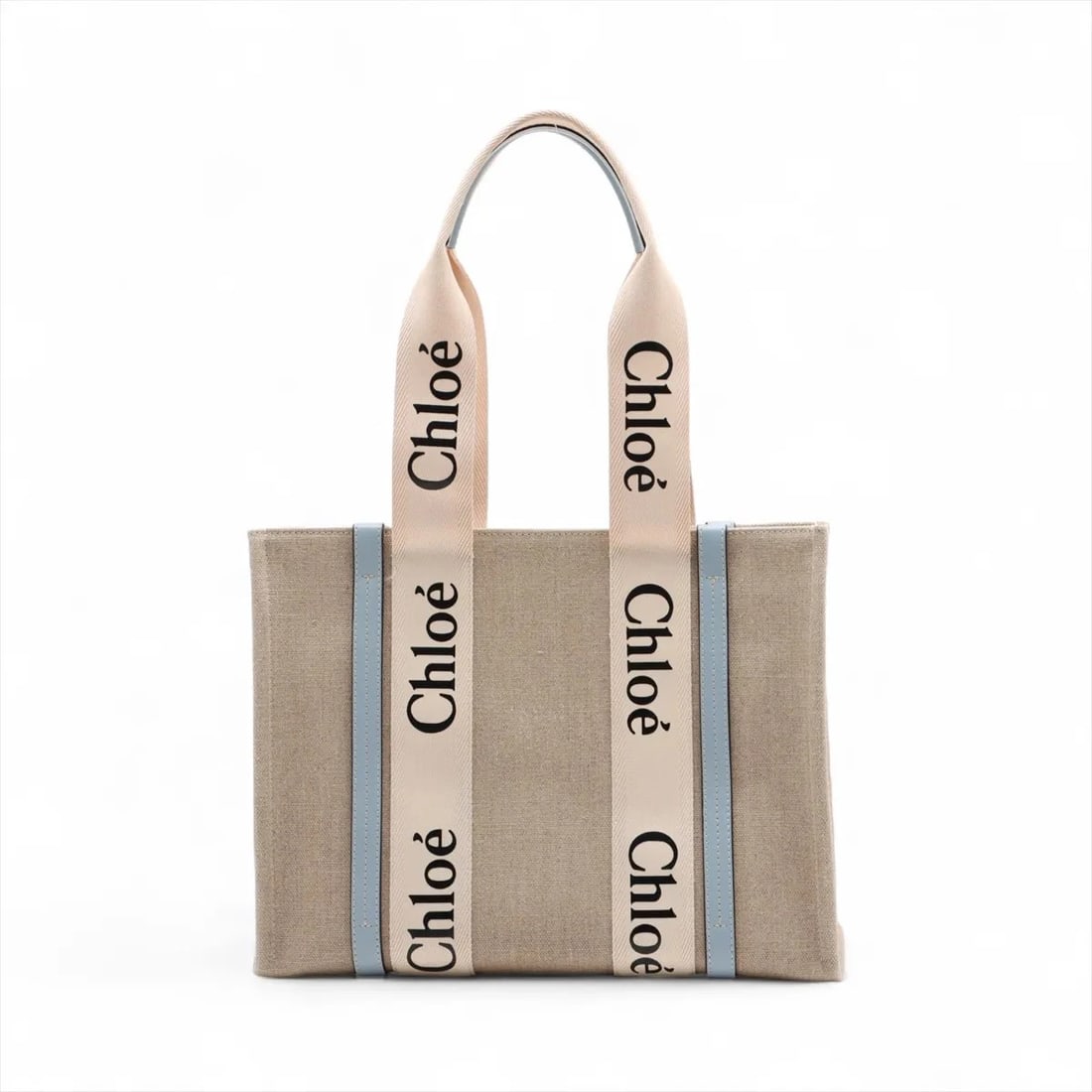 CHLOE WOODY MEDIUM CANVAS X LEATHER TOTE BAG: Chloe woody Medium canvas x leather Tote bag Brand: Chloe Type: Tote bag Material: canvas Color: Beige Size: Height:10.6inch Length:14.0inch Depth:4.9inch Handle height:9.8inch Accessories: None