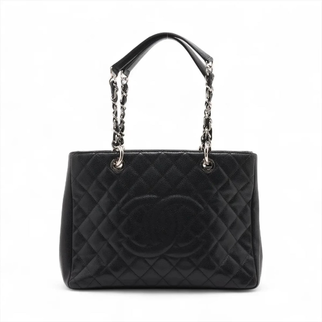CHANEL GST CAVIAR SKIN CHAIN TOTE BAG BLACK SILVER: Chanel GST Caviar Skin Chain Tote Bag Black Silver Brand: Chanel Type: Tote bag Material: Caviar Skin Color: Black Size: Height:9.4inch Length:13.0inch Depth:4.9inch Handle height:9.3inch Accesso