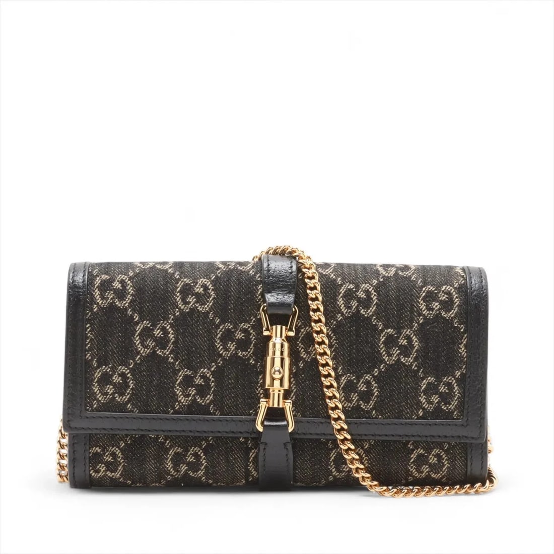 GUCCI GG DENIM JACKIE DENIM X LEATHER CHAIN WALLET BLACK (1 of 5)