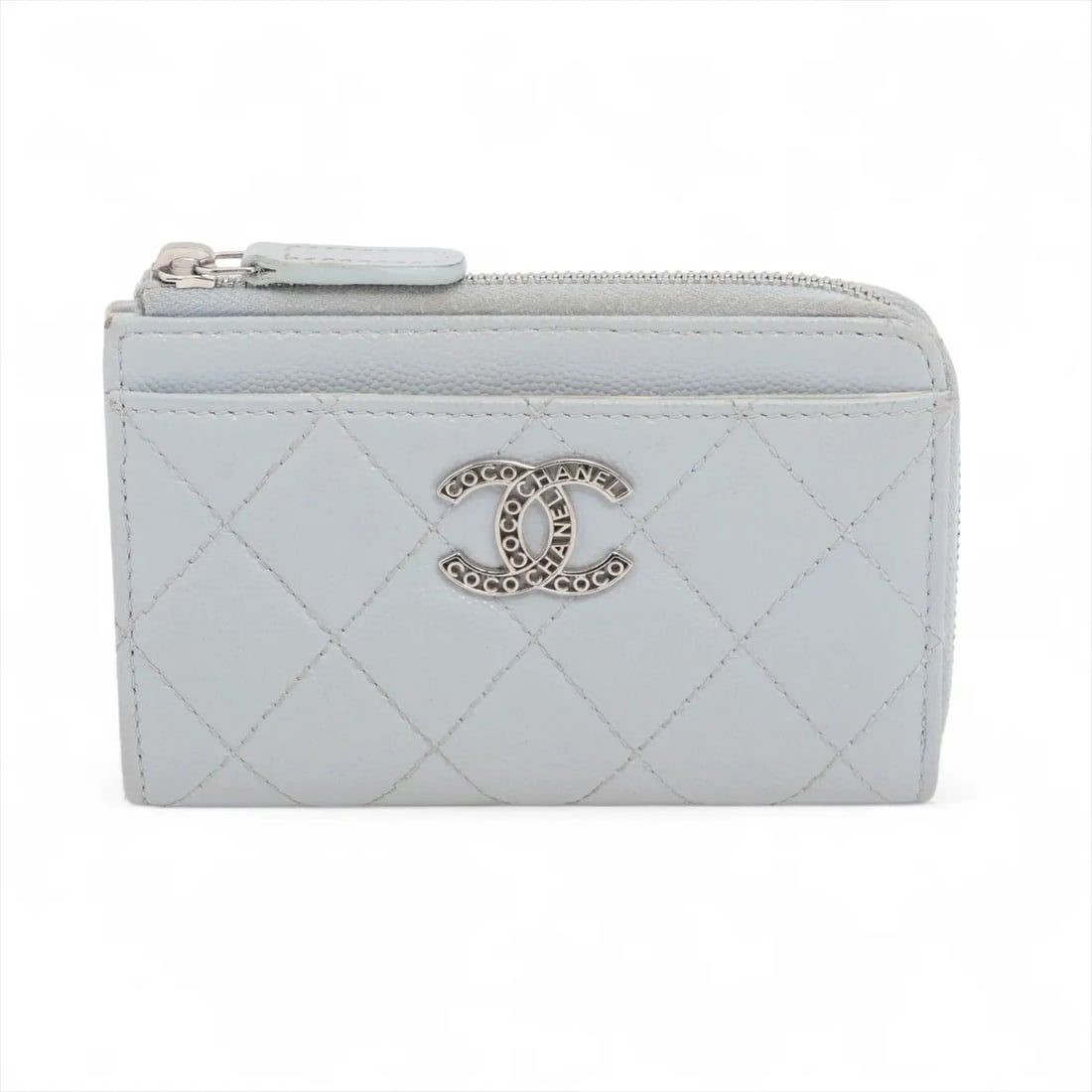 CHANEL MATELASSE CAVIAR SKIN COIN PURSE ICE BLUE SILVER: Chanel Matelasse Caviar Skin Coin Purse Ice blue Silver Brand: Chanel Type: Coin Purse Material: Caviar Skin Color: Ice blue Size: Height:3.3inchLength:5.1inchDepth:0.6inch Accessories: None <