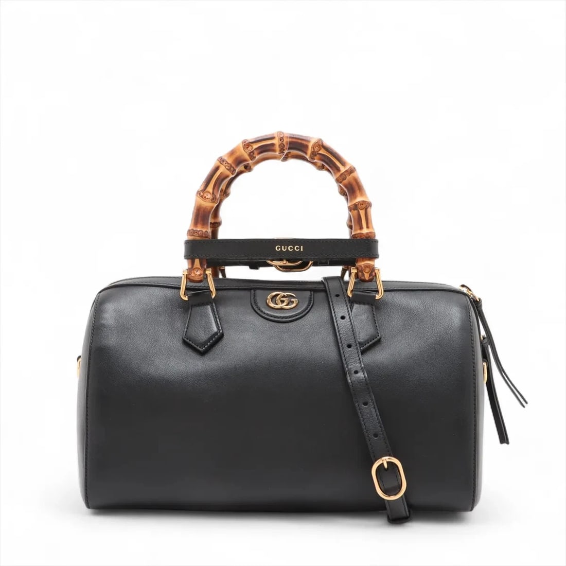 GUCCI BAMBOO LEATHER 2 WAY HANDBAG BLACK (1 of 6)