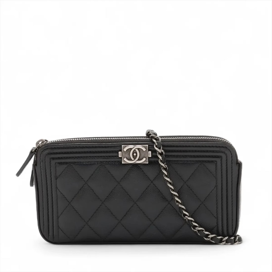 CHANEL CAVIAR SKIN CHAIN WALLET BLACK GUNMETAL (1 of 8)