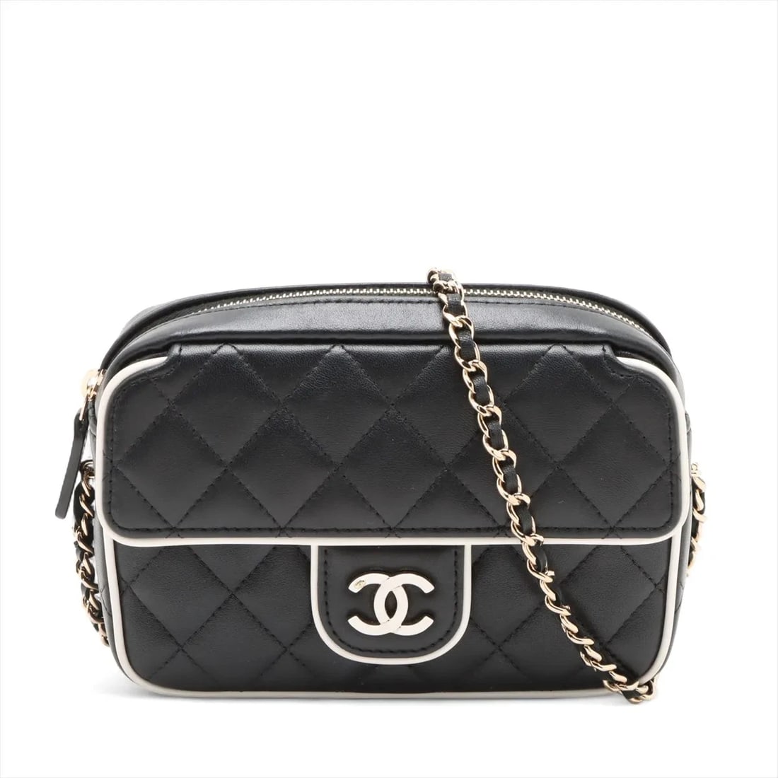 CHANEL MINI MATELASSE LAMBSKIN CHAIN SHOULDER BAG: Chanel Mini Matelasse Lambskin Chain Shoulder Bag Brand: Chanel Type: Shoulder bag Material: Lambskin Color: Black Size: Height:4.5inch Length:6.7inch Depth:2.0inch Shoulder height:22.2inch Acces