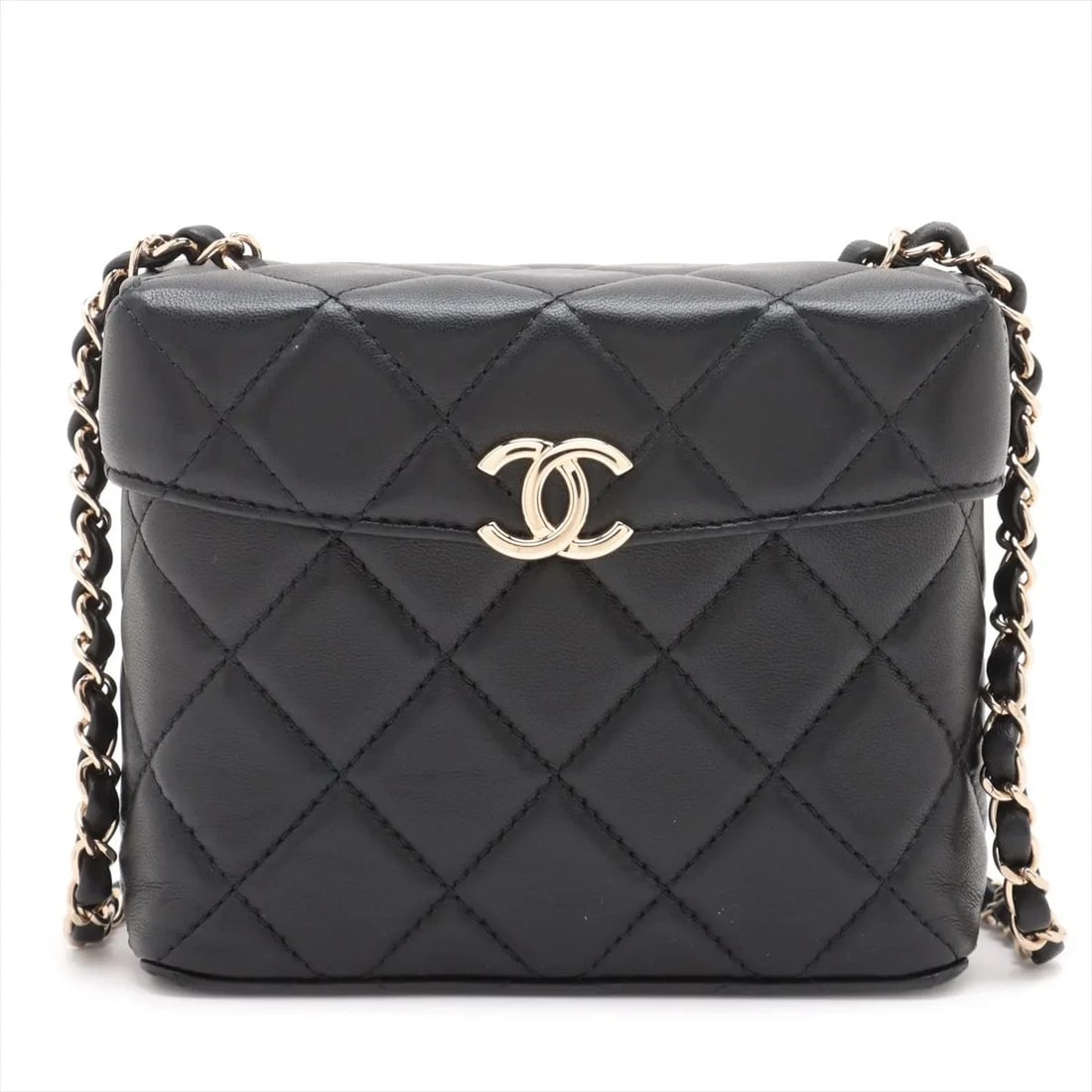 CHANEL MATELASSE LAMBSKIN CHAIN SHOULDER BAG: Chanel Matelasse Lambskin Chain Shoulder Bag Brand: Chanel Type: Shoulder bag Material: Lambskin Color: Black Size: Height:5.3inch Length:6.3inch Depth:2.8inch Shoulder height:22.8inch Accessorie