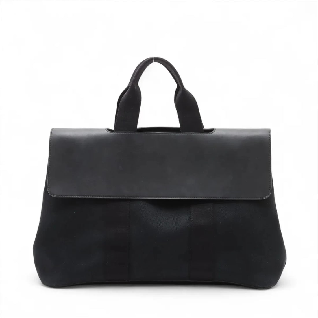 HERMÈS VALPARAISO MM TOILE CHEVRON X LEATHER BLACK SILVER (1 of 8)