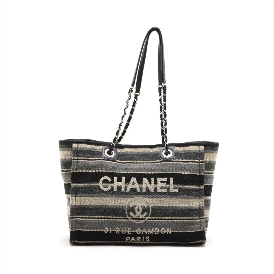 CHANEL DEAUVILLE MM CANVAS X LEATHER CHAIN TOTE BAG (1 of 11)