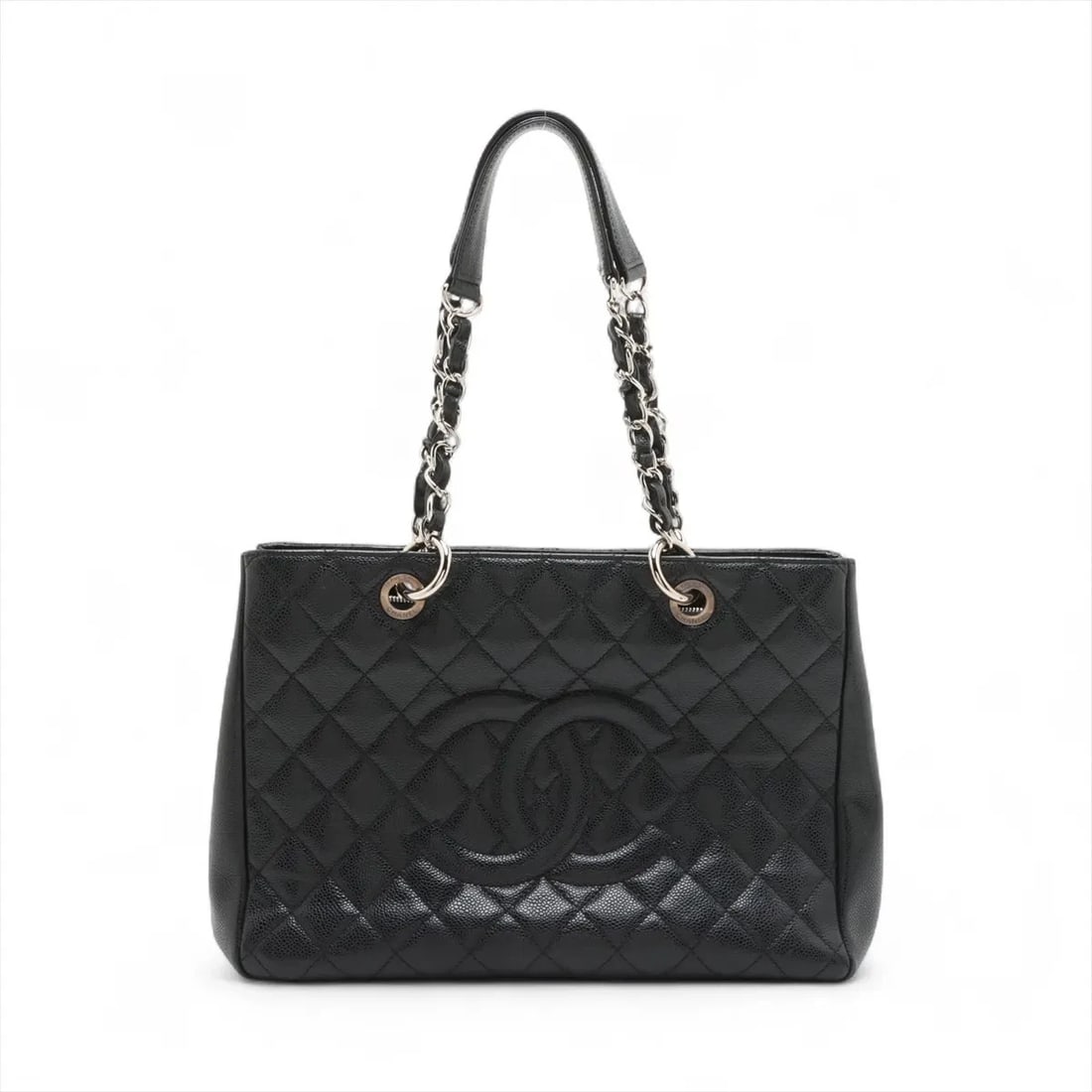 CHANEL GST CAVIAR SKIN CHAIN TOTE BAG B: Chanel GST Caviar Skin Chain Tote Bag B Brand: Chanel Type: Tote bag Material: Caviar Skin Color: Black Size: Height:9.6inch Length:13.0inch Depth:4.7inch Handle height:9.3inch Accessories: None