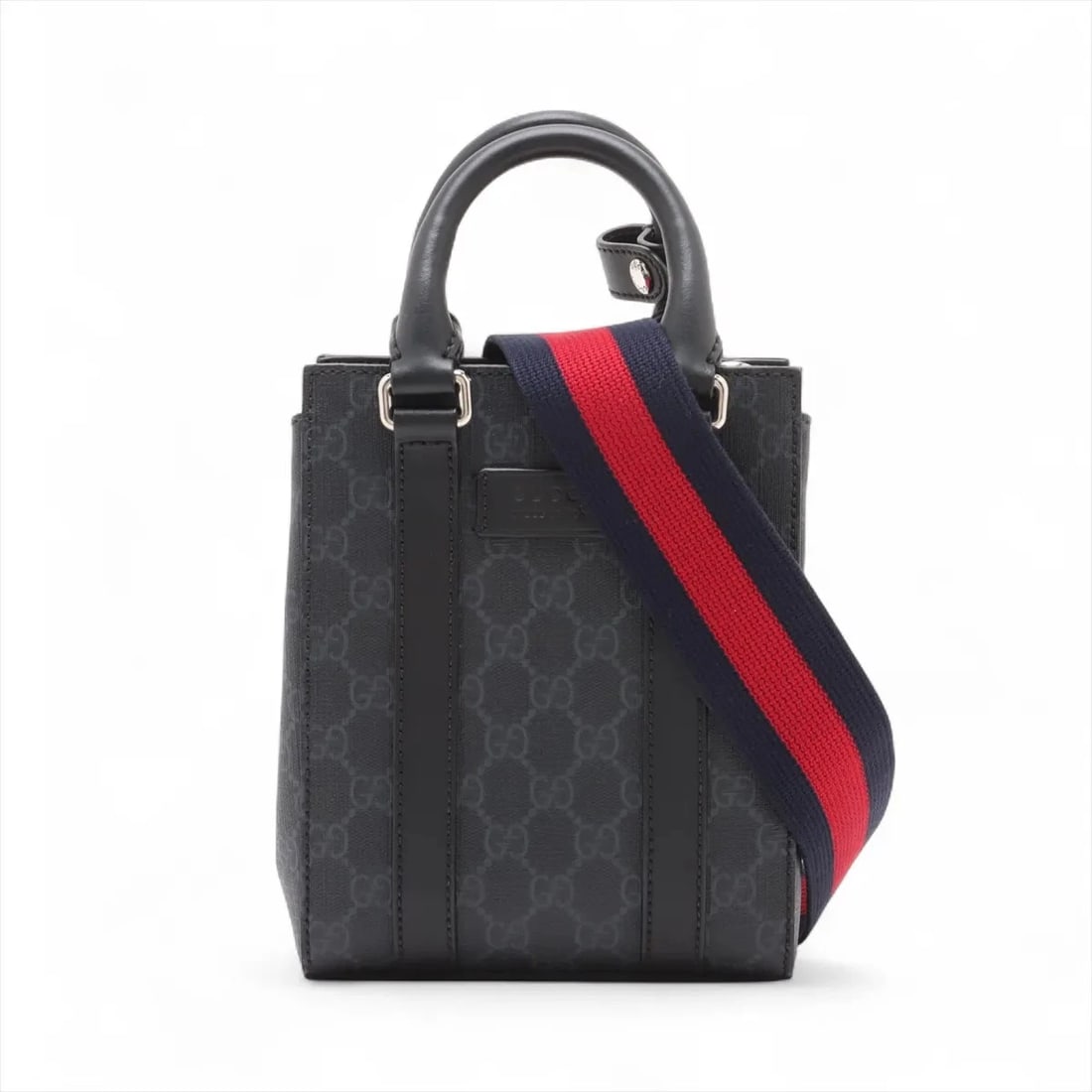 GUCCI GG SUPREME PVCX LEATHER 2 WAY HANDBAG: Gucci GG Supreme PVCx leather 2 Way Handbag Brand: Gucci Type: Hand bag Material: PVC Color: Black Size: Height:7.9inch Length:6.3inch Depth:3.0inch Handle height:3.0inch Shoulder height:24.2inch