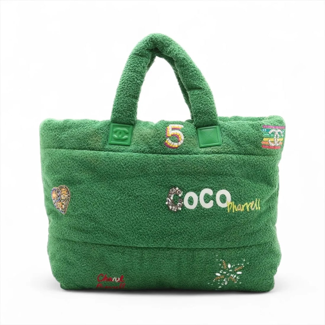 CHANEL PHARRELL PILE TOTE BAG GREEN SILVER: Chanel Pharrell Pile Tote bag Green Silver Brand: Chanel Type: Tote bag Material: Pile Color: Green Size: Height:14.6inch Length:18.3inch Depth:7.1inch Handle height:7.3inch Accessories: None