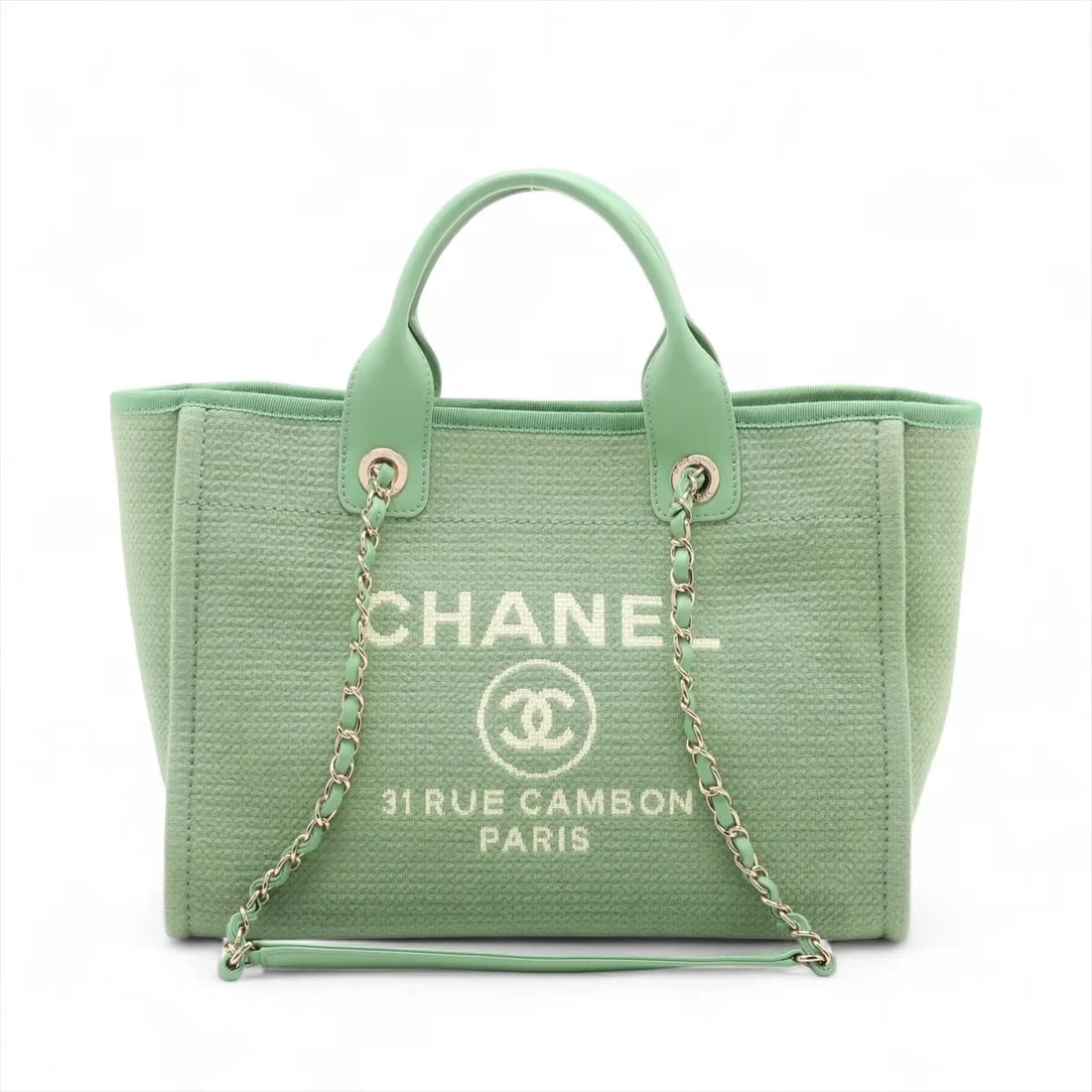 CHANEL DEAUVILLE MM CANVAS X LEATHER 2 WAY TOTE BAG (1 of 6)