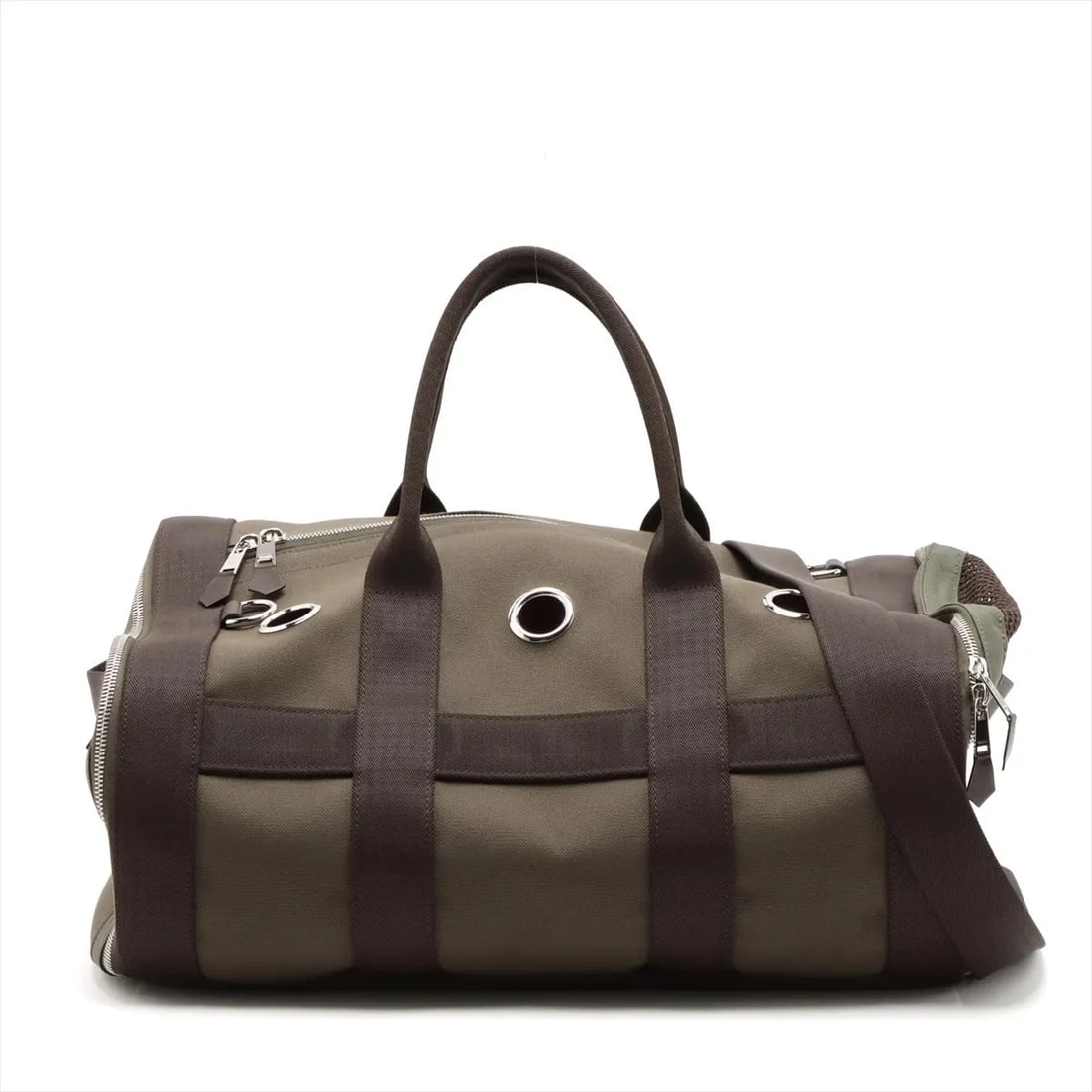 HERMÈS DOG CARRIER TOILE MILITAIRE KHAKI X WHO SILVER (1 of 7)