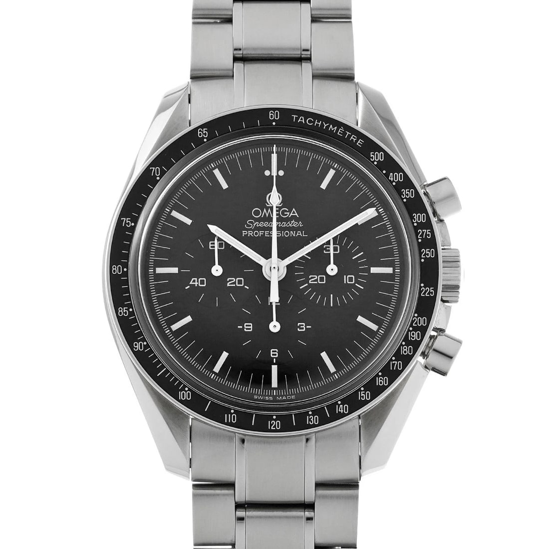 OMEGA SPEEDMASTER MOONWATCH PROFESSIONAL BLACK WATCH: OMEGA Speedmaster Moonwatch Professional black WATCH Brand: OMEGA Type: Wristwatch Material: Band Material Stainless steel, Case Material Stainless steel Color: Dial Color black Size: Case