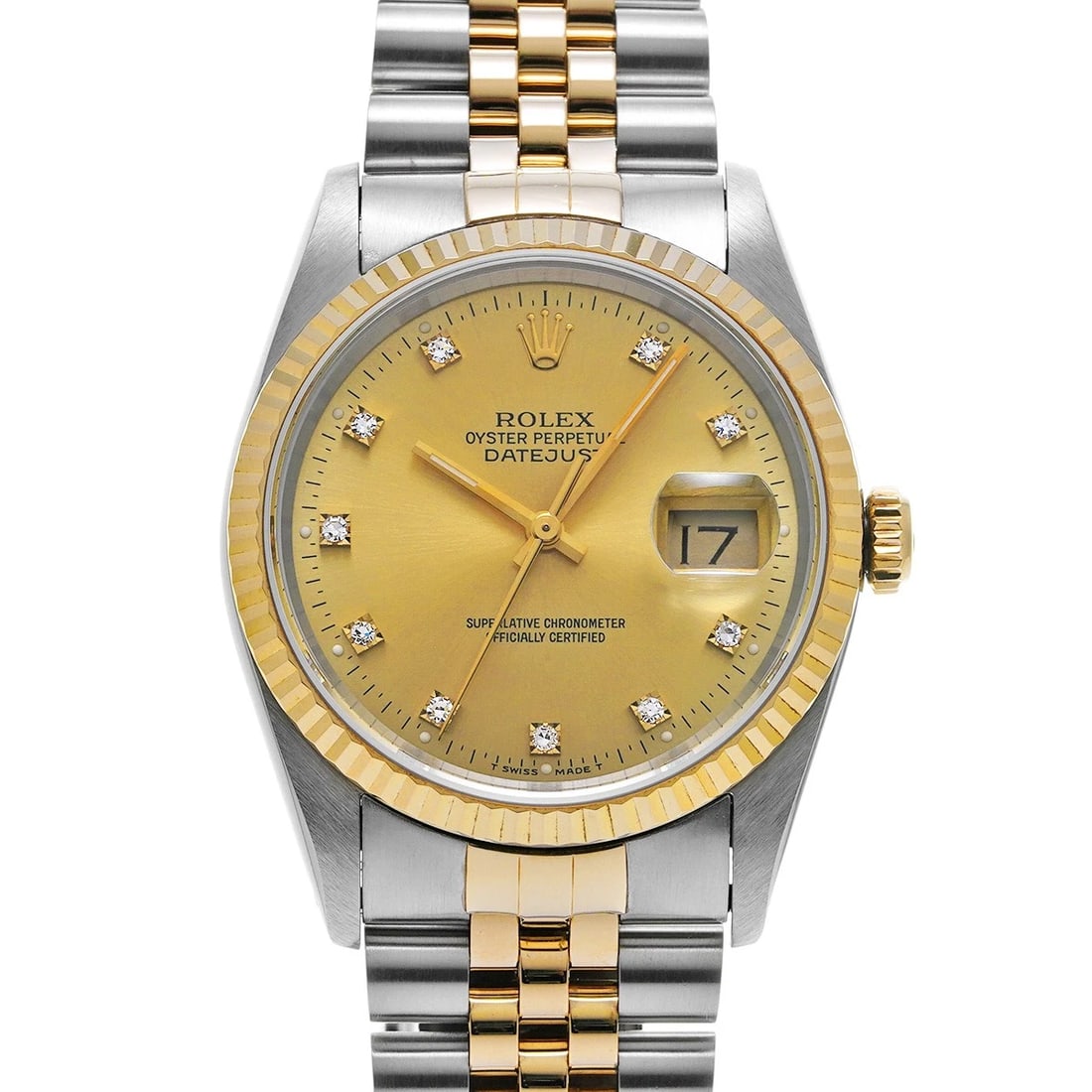 ROLEX DATEJUST CHAMPAGNE DIAMOND WATCH: ROLEX Datejust Champagne diamond WATCH Brand: ROLEX Type: Wristwatch Material: Band Material Stainless steel/Yellow Gold, Case Material Stainless steel Color: Dial Color Champagne Size: Case H/abo