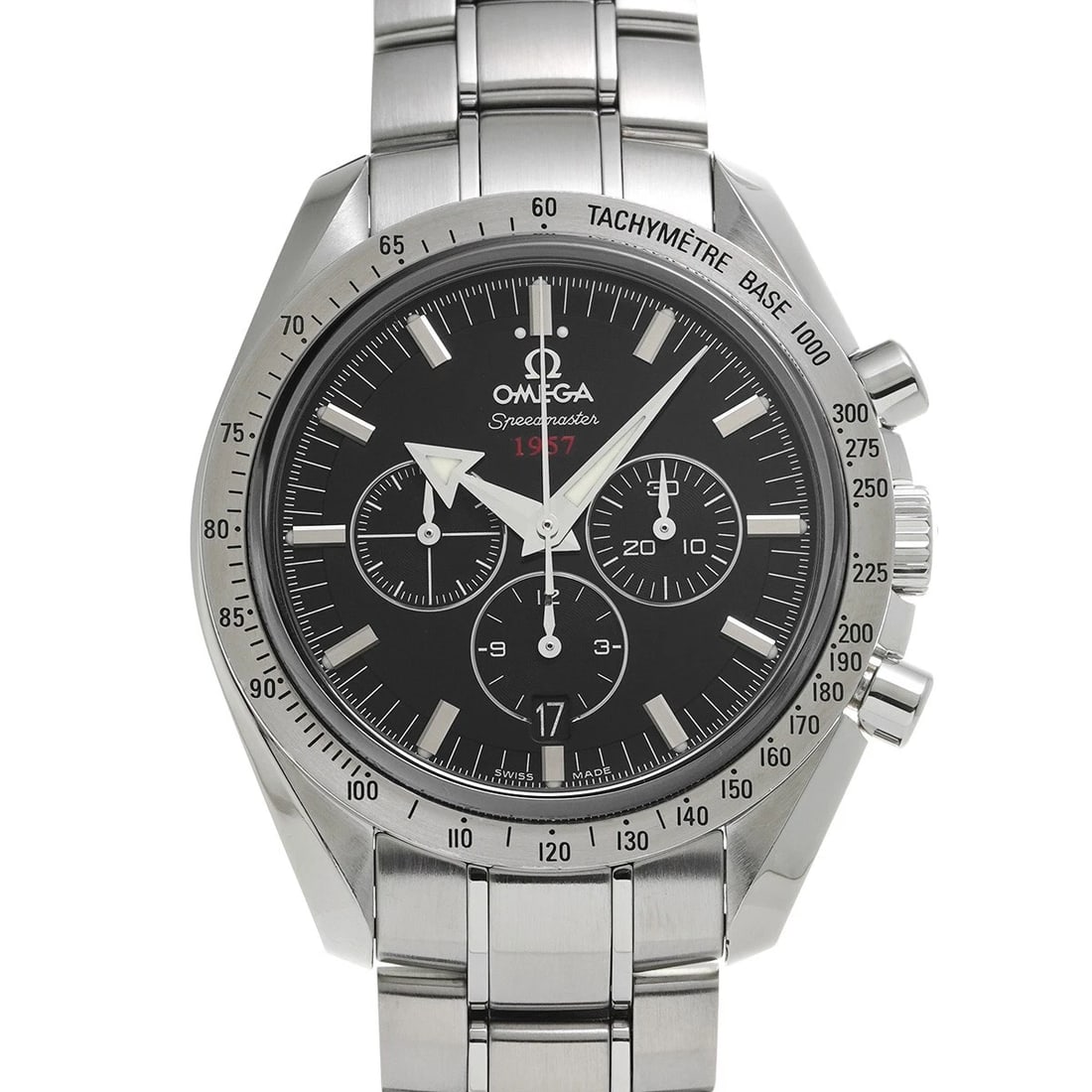 OMEGA SPEEDMASTER BROAD ARROW BLACK WATCH: OMEGA Speedmaster Broad Arrow black WATCH Brand: OMEGA Type: Wristwatch Material: Band Material Stainless steel, Case Material Stainless steel Color: Dial Color black Size: Case H/about 42mm W/abo