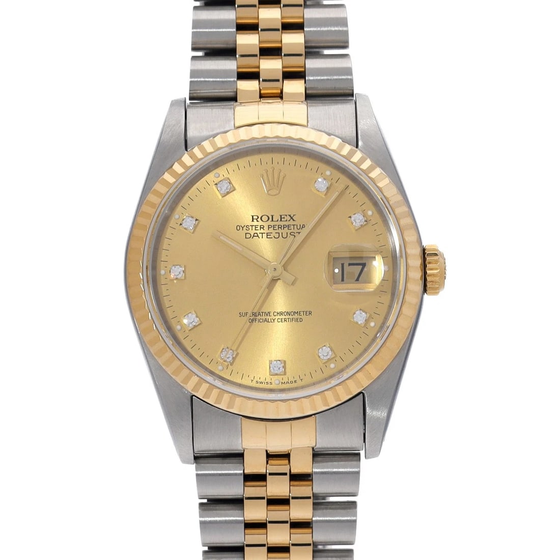 ROLEX DATEJUST CHAMPAGNEDIAMOND WATCH: ROLEX Datejust Champagnediamond WATCH Brand: ROLEX Type: Wristwatch Material: Band Material Stainless steel/Yellow Gold, Case Material Stainless steel Color: Dial Color Champagne Size: Case H/abou
