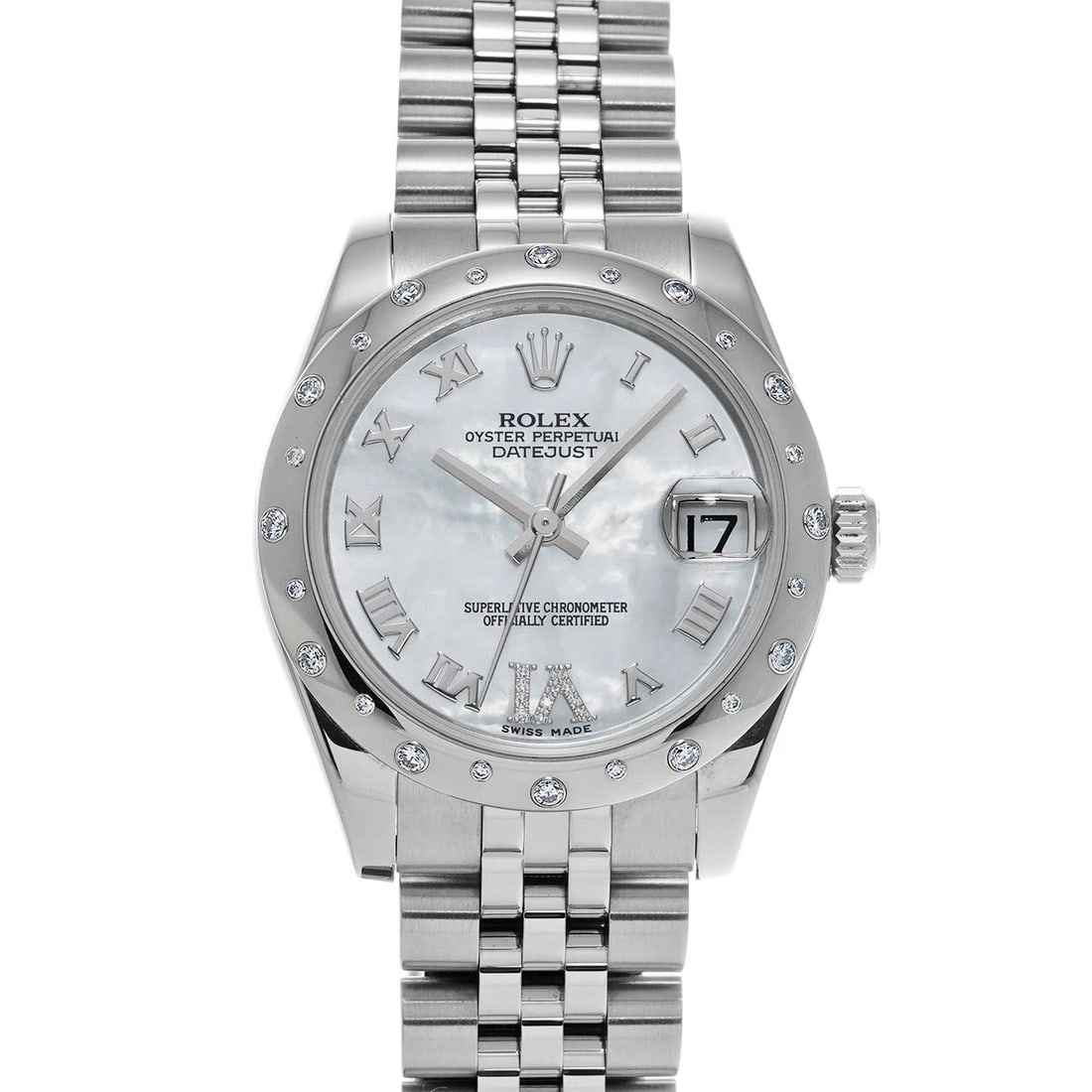 ROLEX DATEJUST WHITE SHELL DIAMOND WATCH: ROLEX Datejust White shell diamond WATCH Brand: ROLEX Type: Wristwatch Material: Band Material Stainless steel, Case Material Stainless steel Color: Dial Color White shell Size: Case H/about 31mm