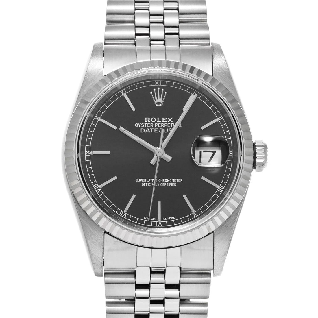ROLEX DATEJUST BLACK WATCH: ROLEX Datejust black WATCH Brand: ROLEX Type: Wristwatch Material: Band Material Stainless steel, Case Material Stainless steel Color: Dial Color black Size: Case H/about 36mm W/about 36mm D/about