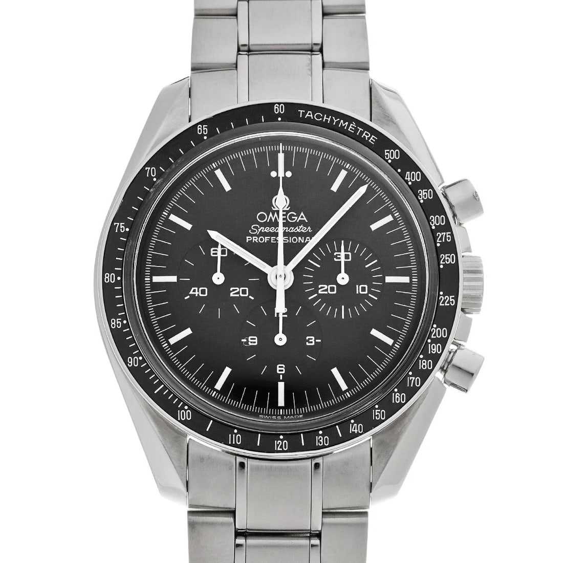 OMEGA SPEEDMASTER MOONWATCH PROFESSIONAL BLACK WATCH: OMEGA Speedmaster Moonwatch Professional black WATCH Brand: OMEGA Type: Wristwatch Material: Band Material Stainless steel, Case Material Stainless steel Color: Dial Color black Size: Case H/about