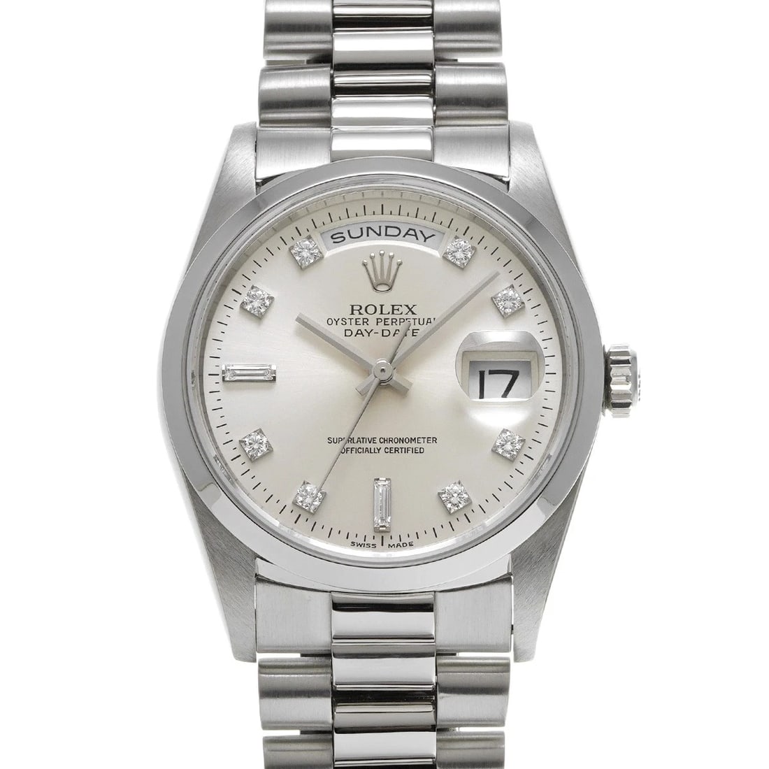 ROLEX DAY DATE GRAY DIAMOND WATCH: ROLEX Day Date gray diamond WATCH Brand: ROLEX Type: Wristwatch Material: Band Material Platinum, Case Material Platinum Color: Dial Color gray Size: Case H/about 36mm W/about 36mm D/about