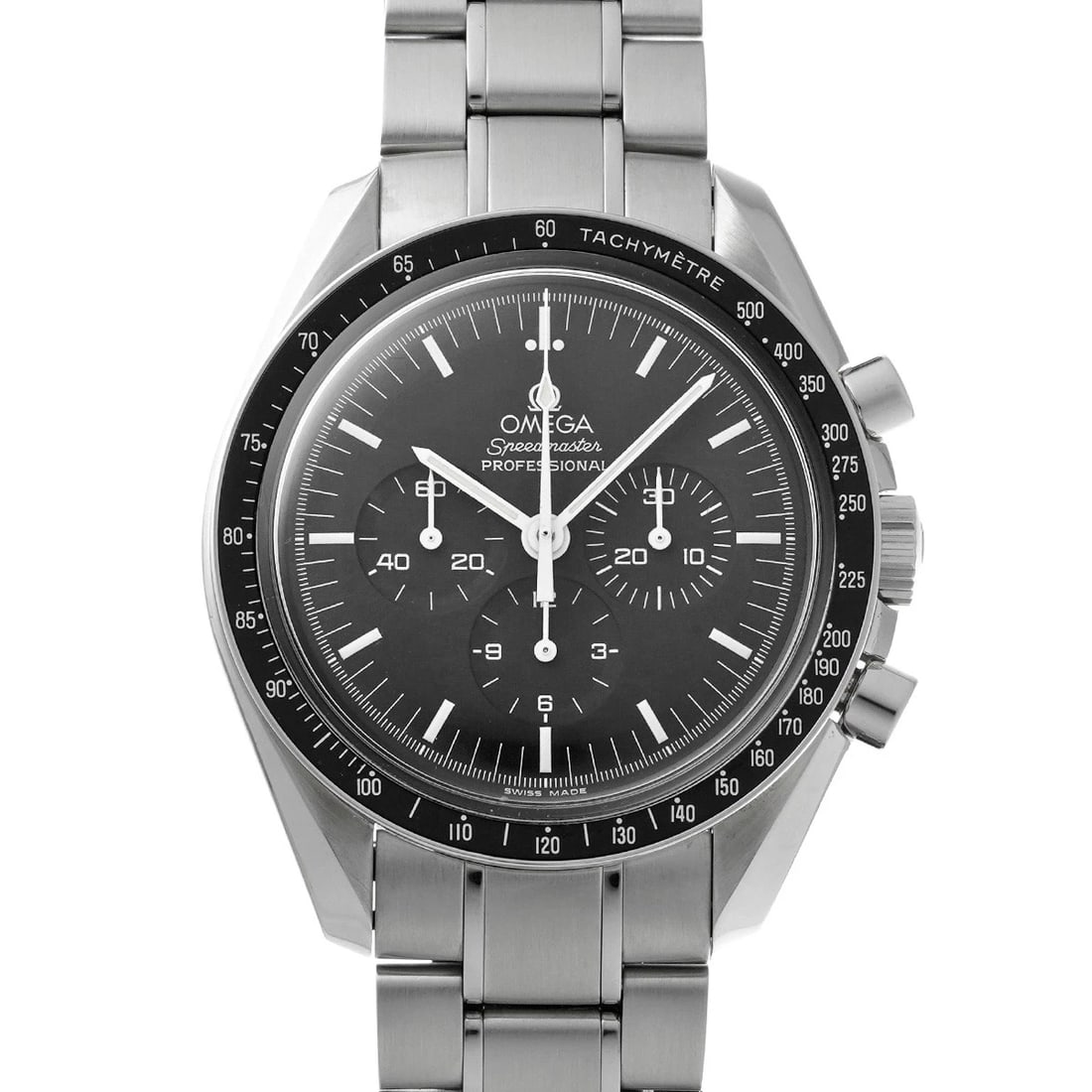 OMEGA SPEEDMASTER MOONWATCH PROFESSIONAL BLACK WATCH: OMEGA Speedmaster Moonwatch Professional black WATCH Brand: OMEGA Type: Wristwatch Material: Band Material Stainless steel, Case Material Stainless steel Color: Dial Color black Size: Case