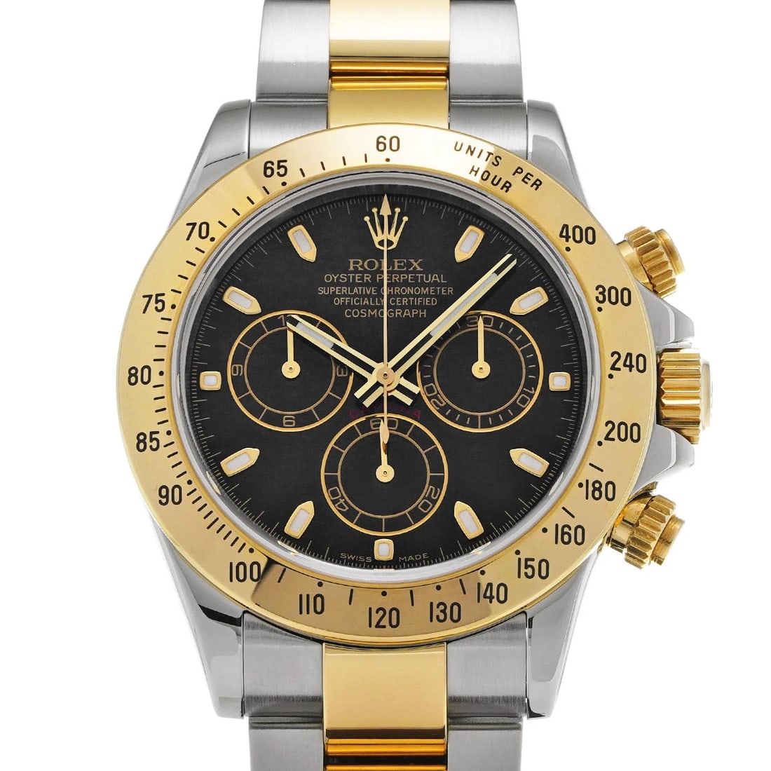 ROLEX COSMOGRAPH DAYTONA BLACK WATCH: ROLEX Cosmograph Daytona black WATCH Brand: ROLEX Type: Wristwatch Material: Band Material Stainless steel/Yellow Gold, Case Material Stainless steel Color: Dial Color black Size: Case H/about