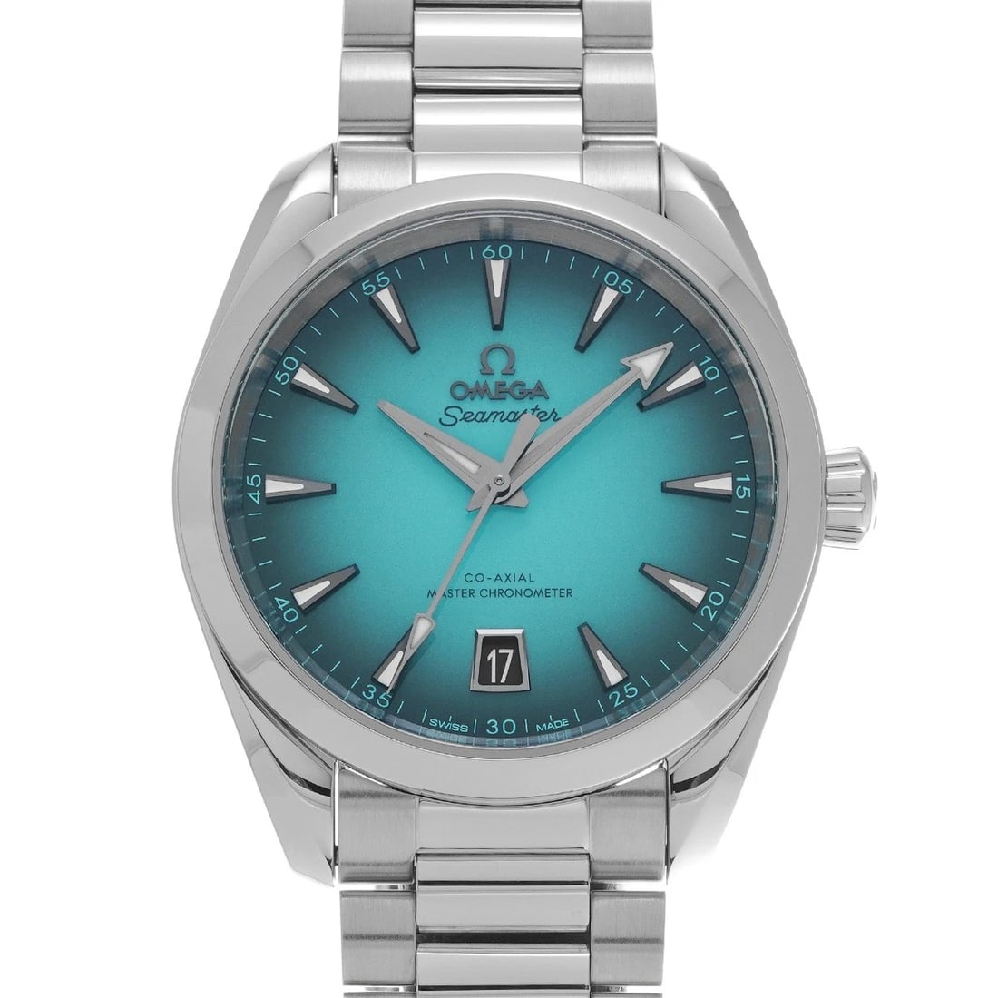 OMEGA SEAMASTER AQUA TERRA MASTER CHRONOMETER: OMEGA Seamaster Aqua Terra Master Chronometer Brand: OMEGA Type: Wristwatch Material: Band Material Stainless steel, Case Material Stainless steel Color: Dial Color Turquoise Size: Case