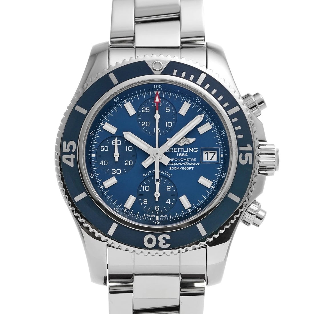 BREITLING SUPEROCEAN CHRONOGRAPH BLUE WATCH: BREITLING Superocean Chronograph blue WATCH Brand: BREITLING Type: Wristwatch Material: Band Material Stainless steel, Case Material Stainless steel Color: Dial Color blue Size: Case H/about 42mm