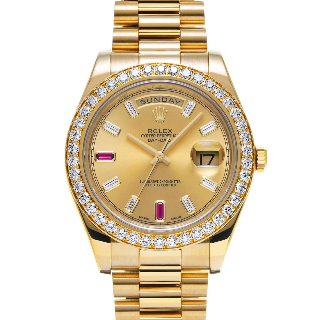 ROLEX DAY DATECHAMPAGNE DIAMOND RUBY WATCH (1 of 5)