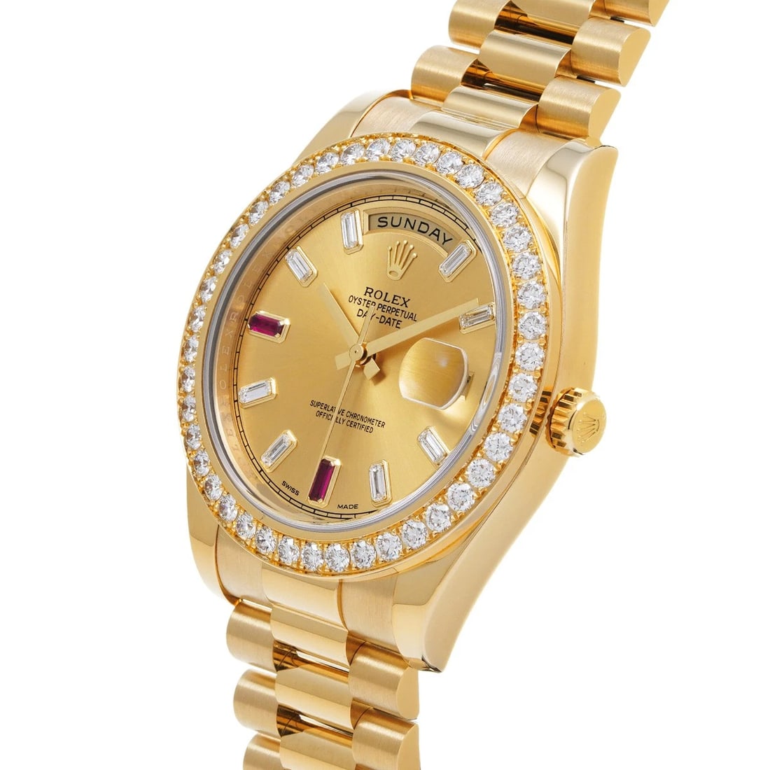 ROLEX DAY DATECHAMPAGNE DIAMOND RUBY WATCH - 2